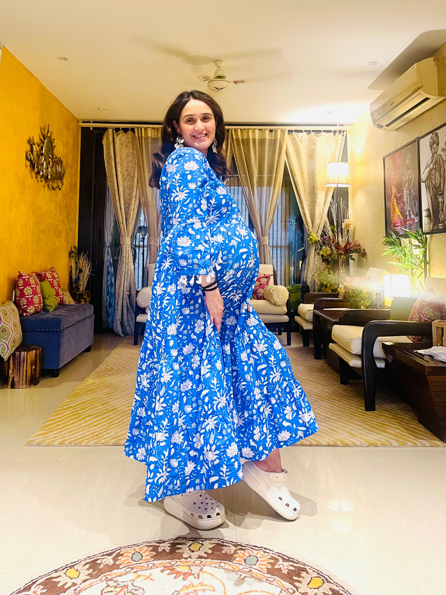 No More Blues Tier Dress - Blue Hand Block Printed Cotton Tier Dress