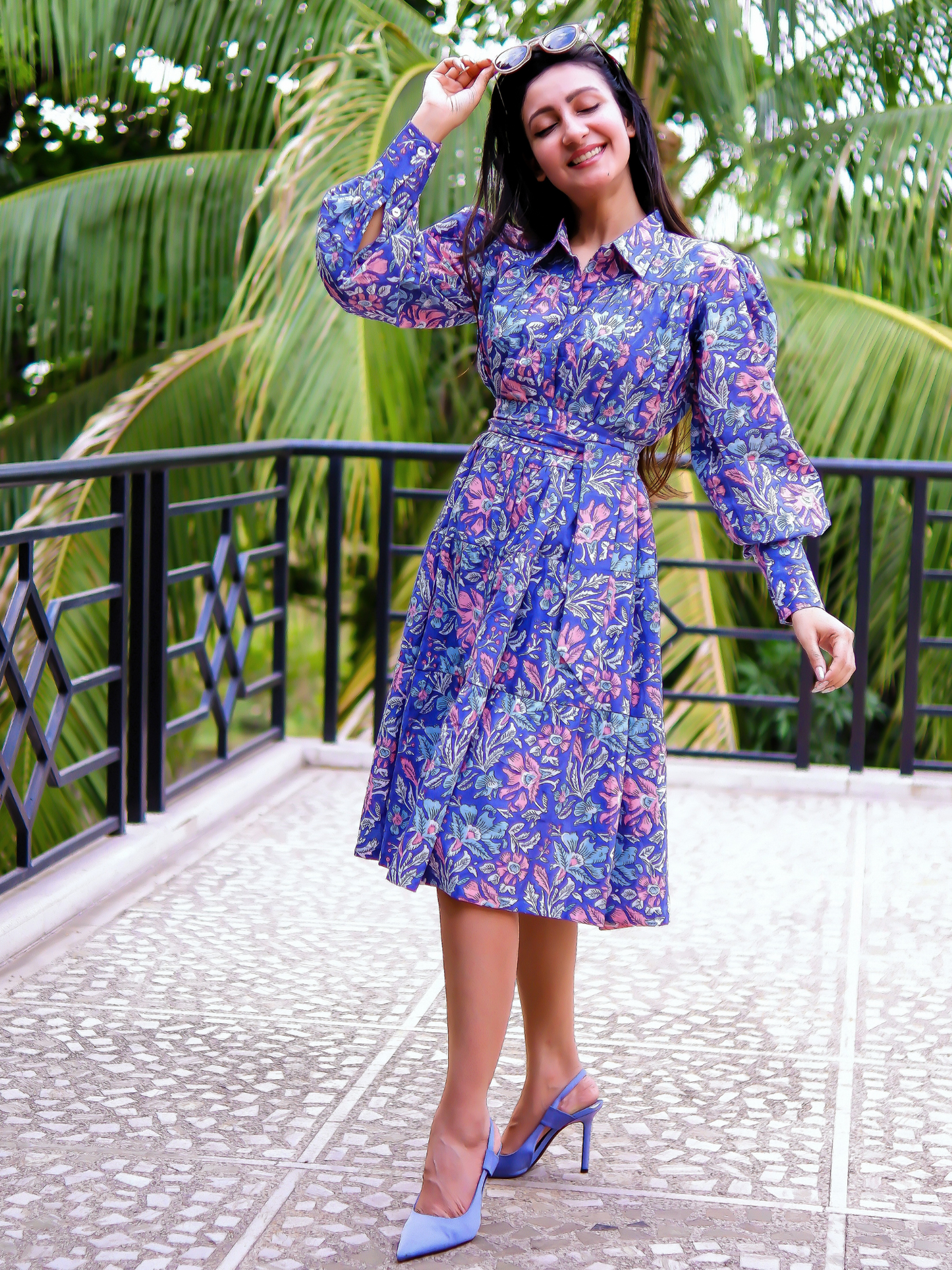 Blue Lagoon Short Tier Dress - Blue Hand Block Printed Short Dress