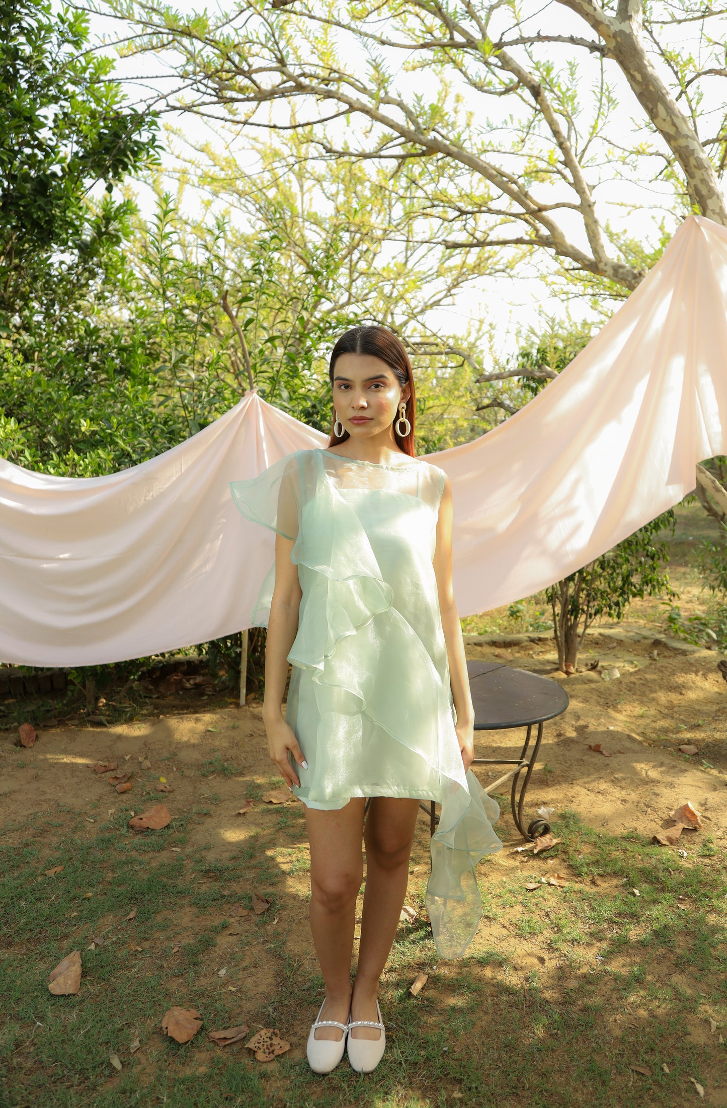 Pistachio organza shift dress