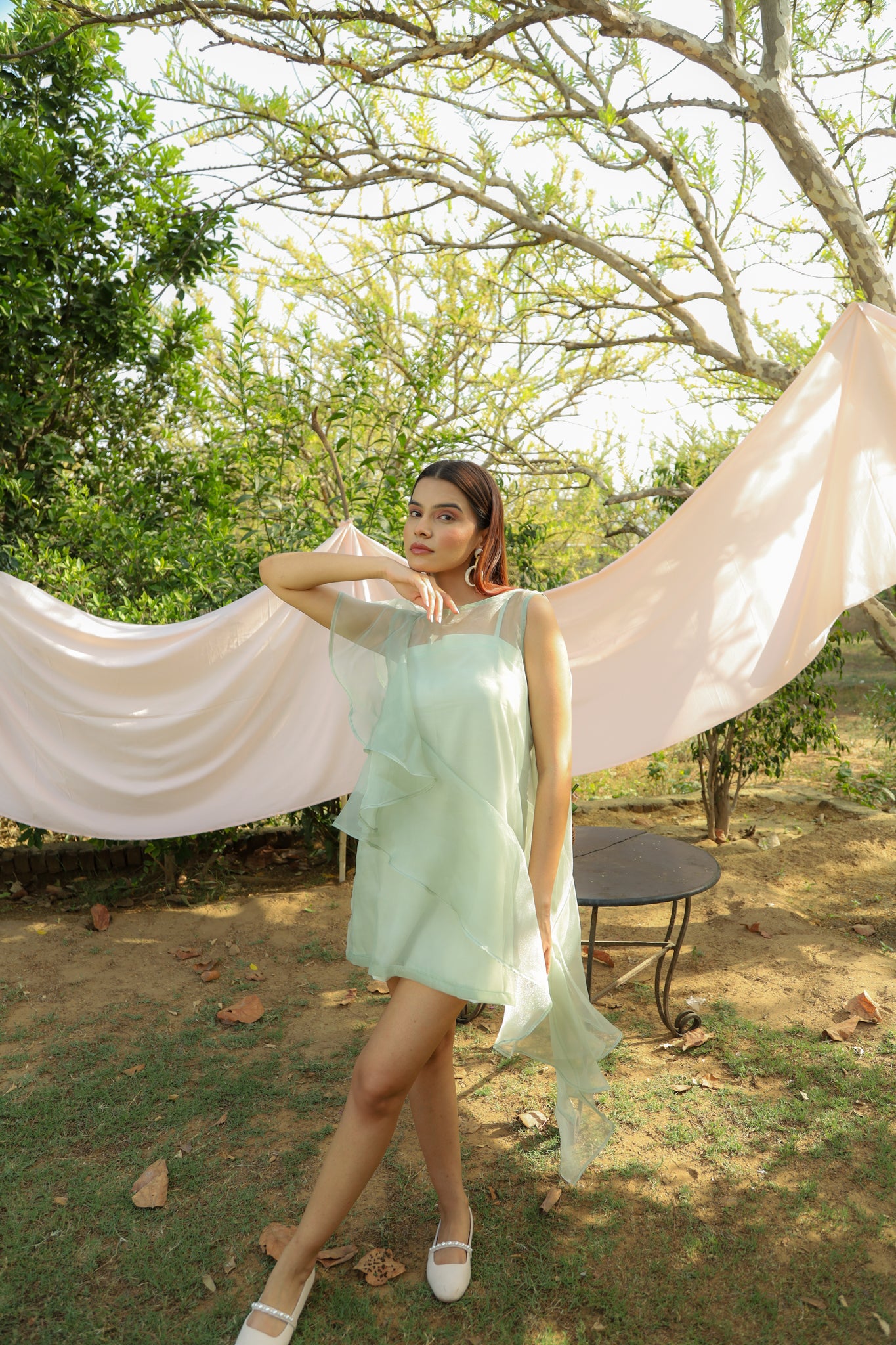 Pistachio organza shift dress