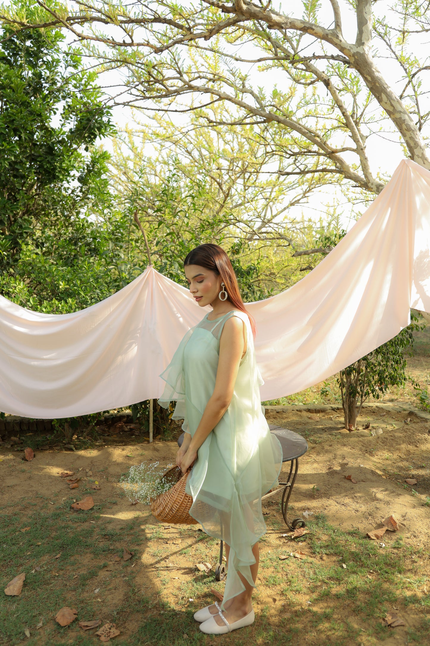 Pistachio organza shift dress