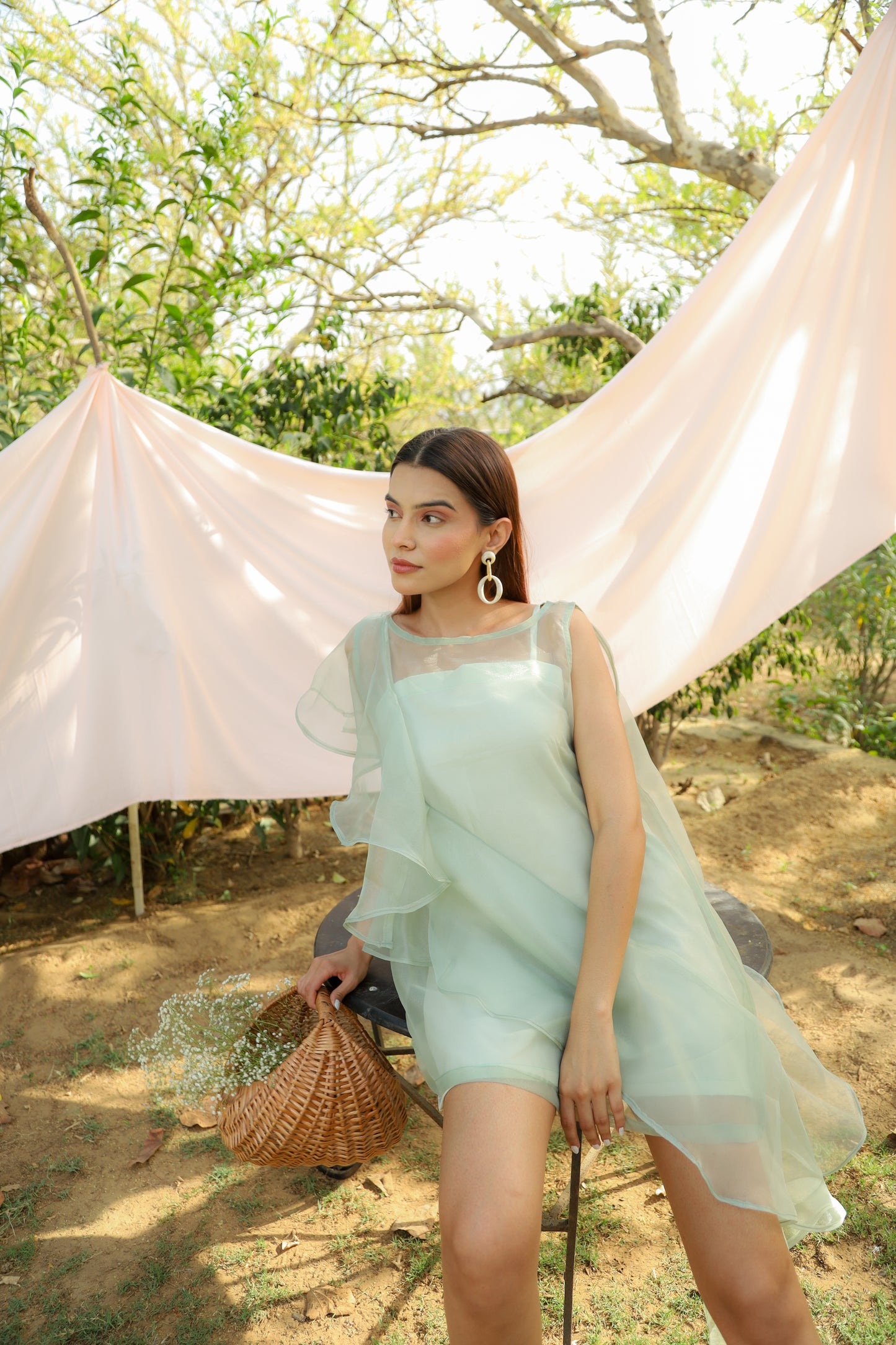 Pistachio organza shift dress