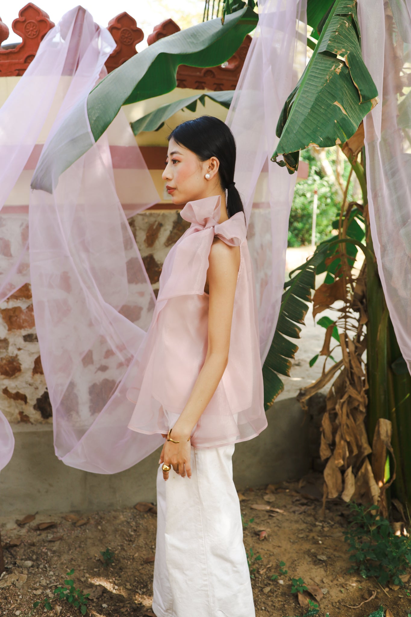 Organza Bow Blouse- Mauve