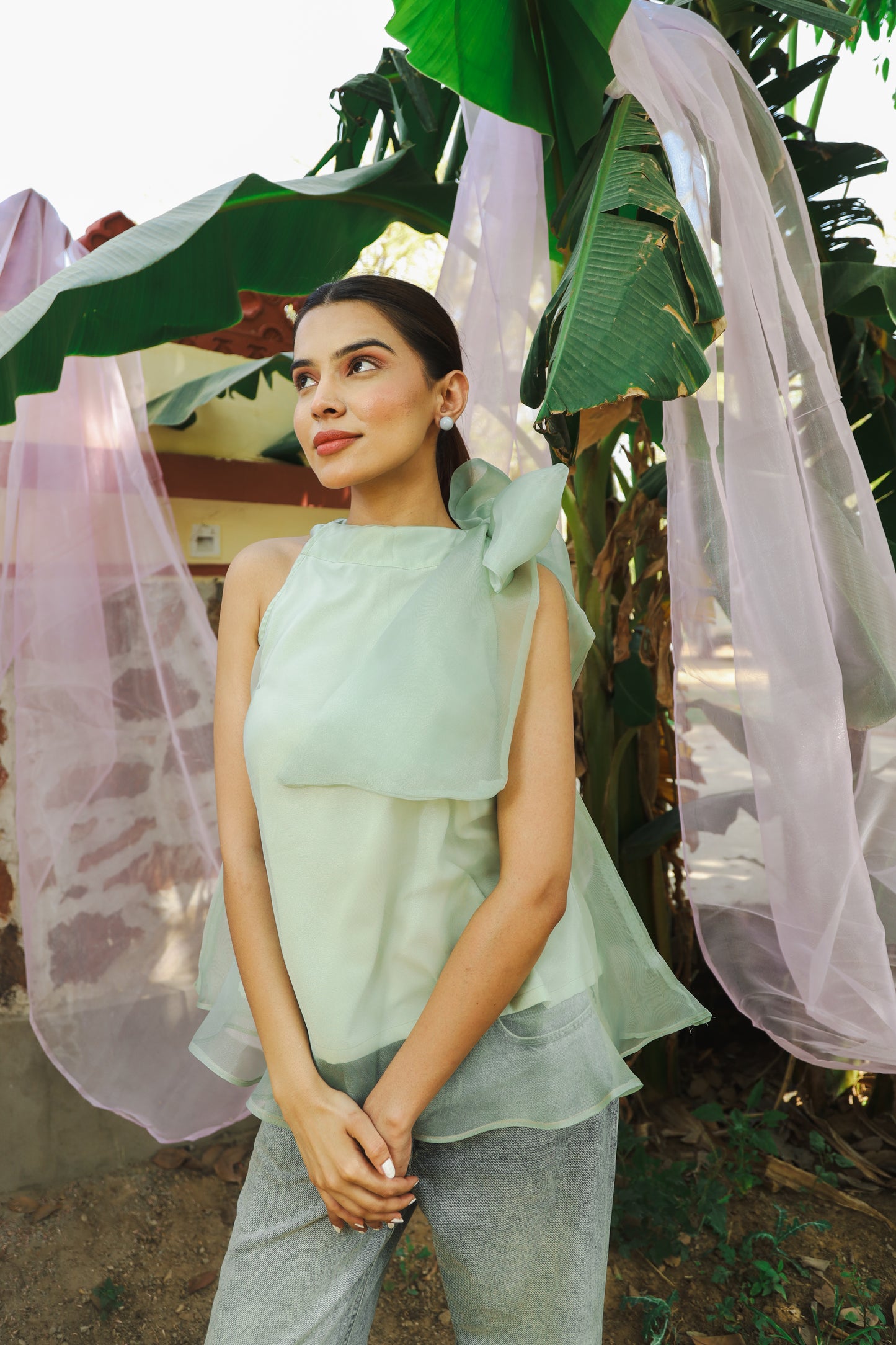 Organza Bow Top- Green