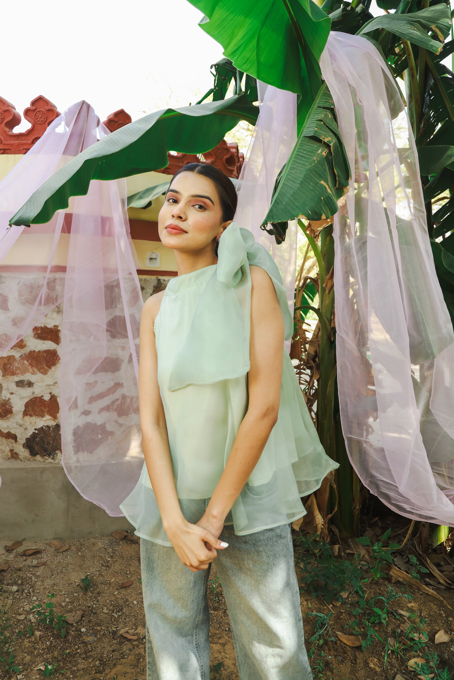 Organza Bow Top- Green