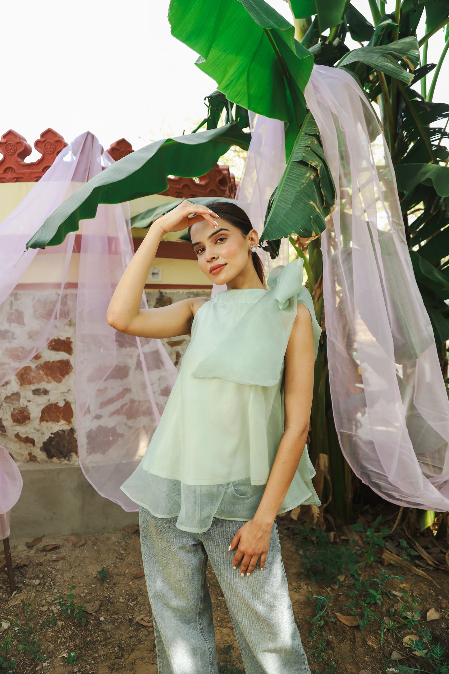 Organza Bow Top- Green