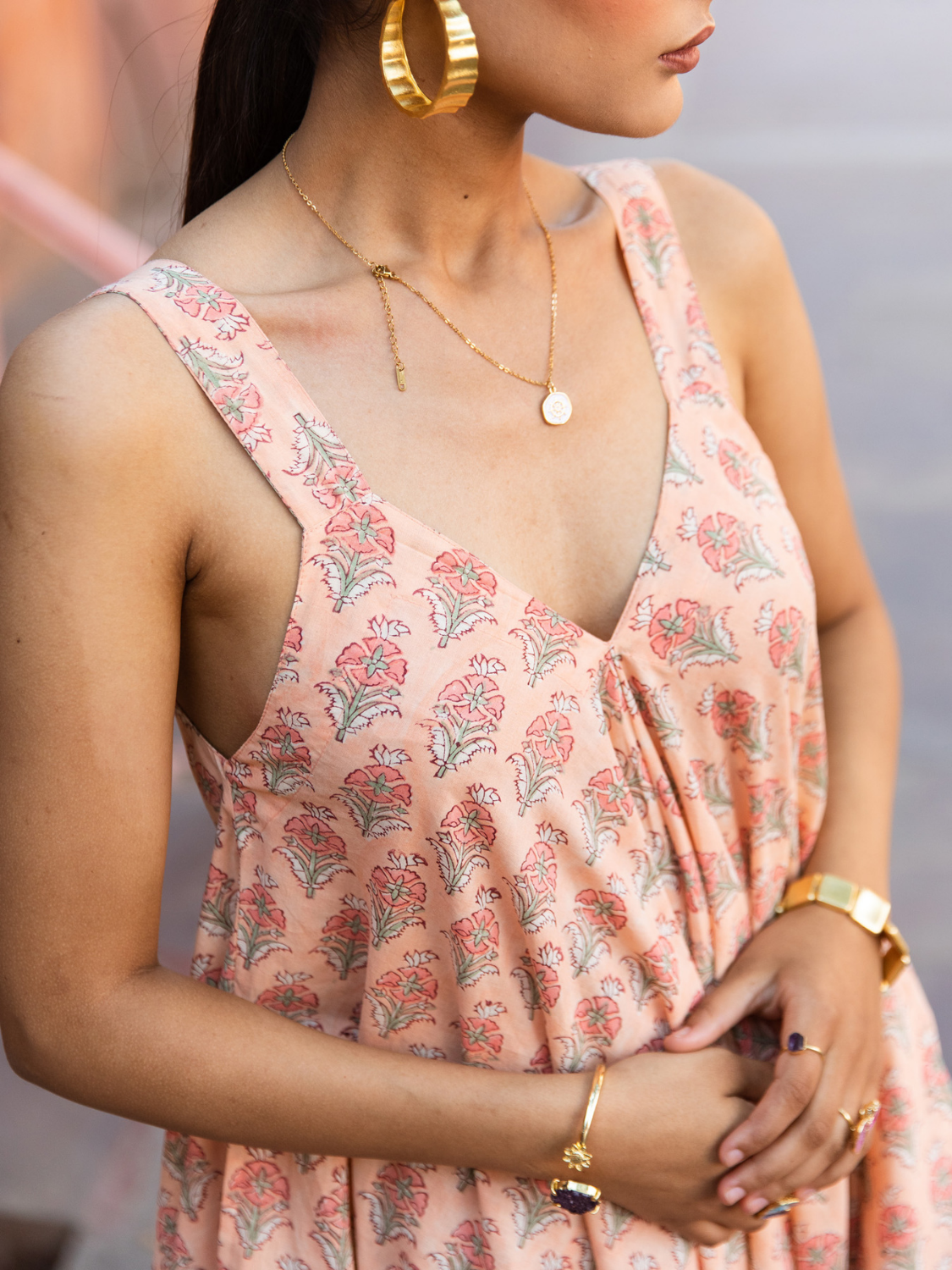 Peach Passion Drape Jumpsuit - Printed Cotton Draped Jumpsuit