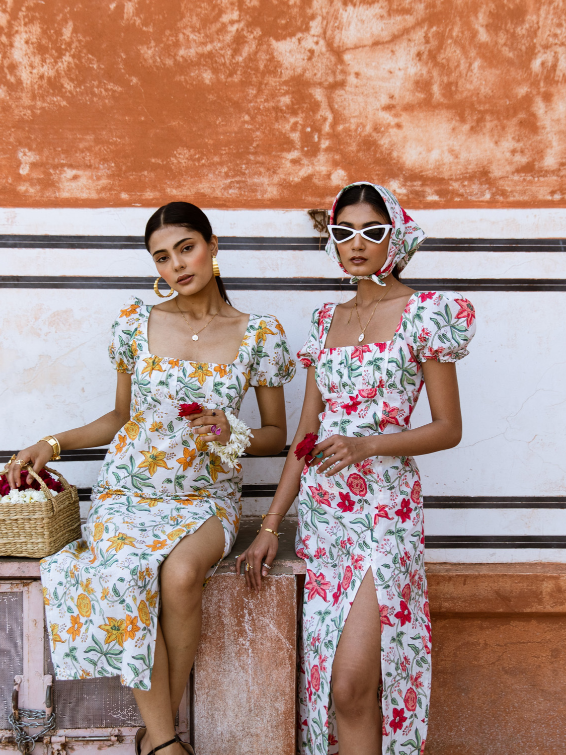 Raspberry & Rosé Midi Dress - Off Shoulder Printed Cotton Midi Dress