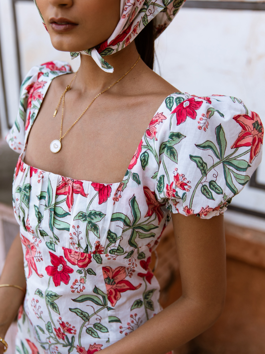 Raspberry & Rosé Midi Dress - Off Shoulder Printed Cotton Midi Dress