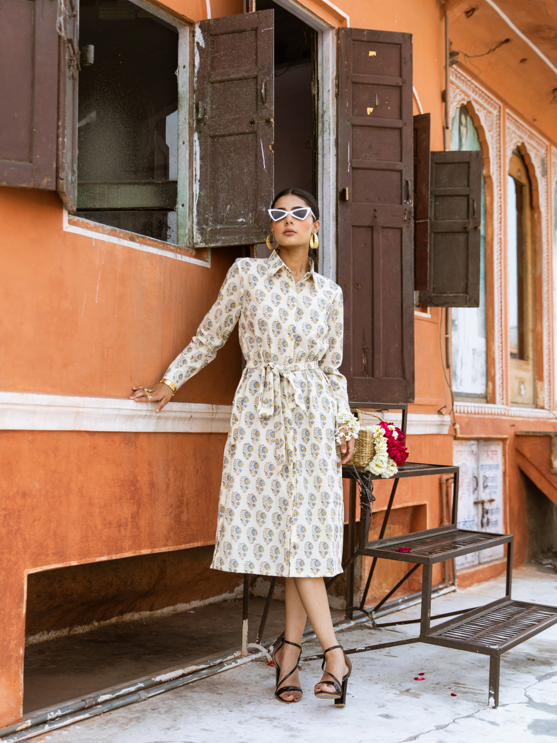 Blue Mamacita Dress- Printed Cotton Midi Shirt Dress