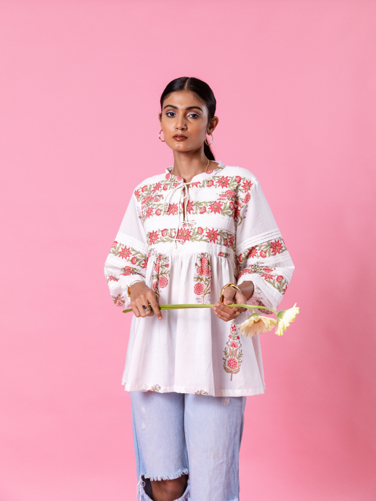 Florencia Peasent Top - Hand Block Printed Cotton Top