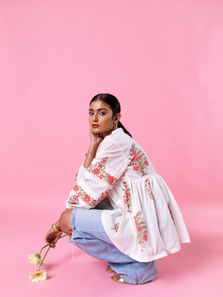 Florencia Peasent Top - Hand Block Printed Cotton Top