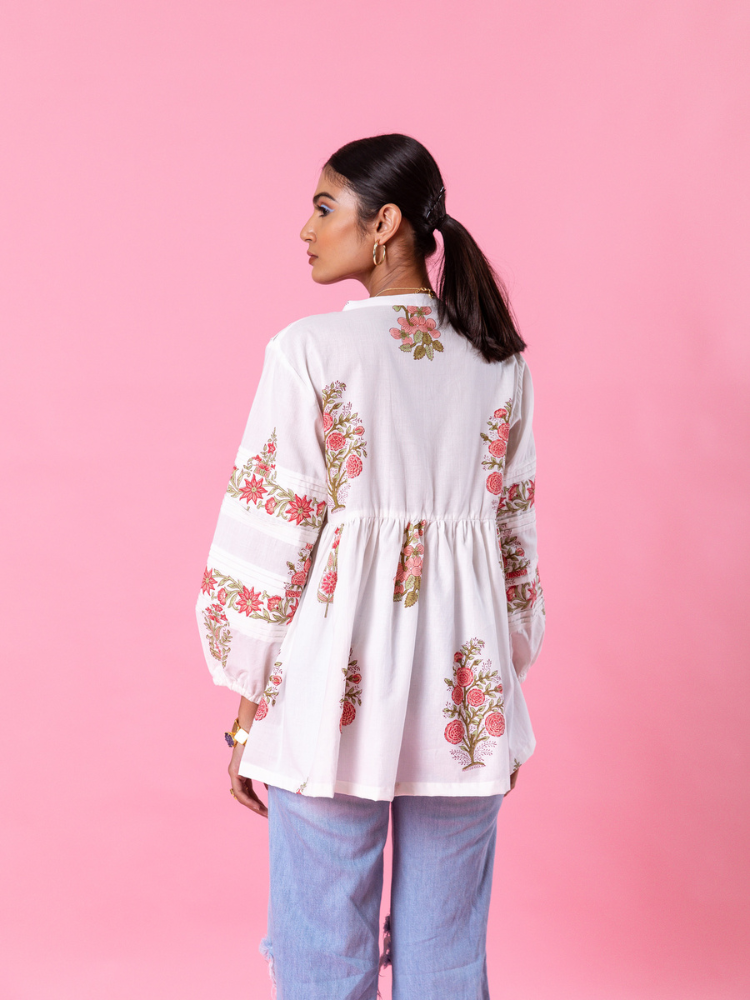 Florencia Peasent Top - Hand Block Printed Cotton Top