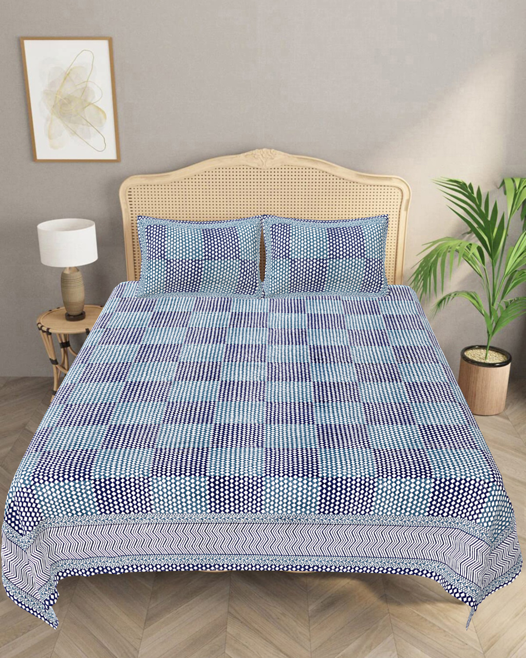 Marrakesh Bedsheet in Chevron Navy Blue
