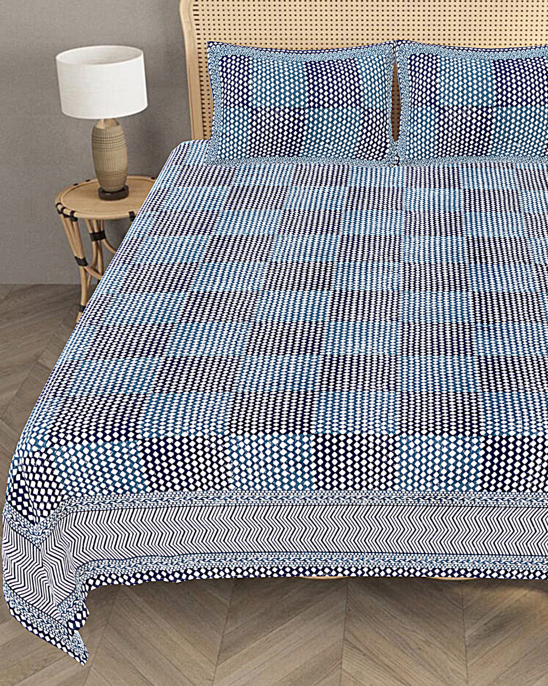 Marrakesh Bedsheet in Chevron Navy Blue