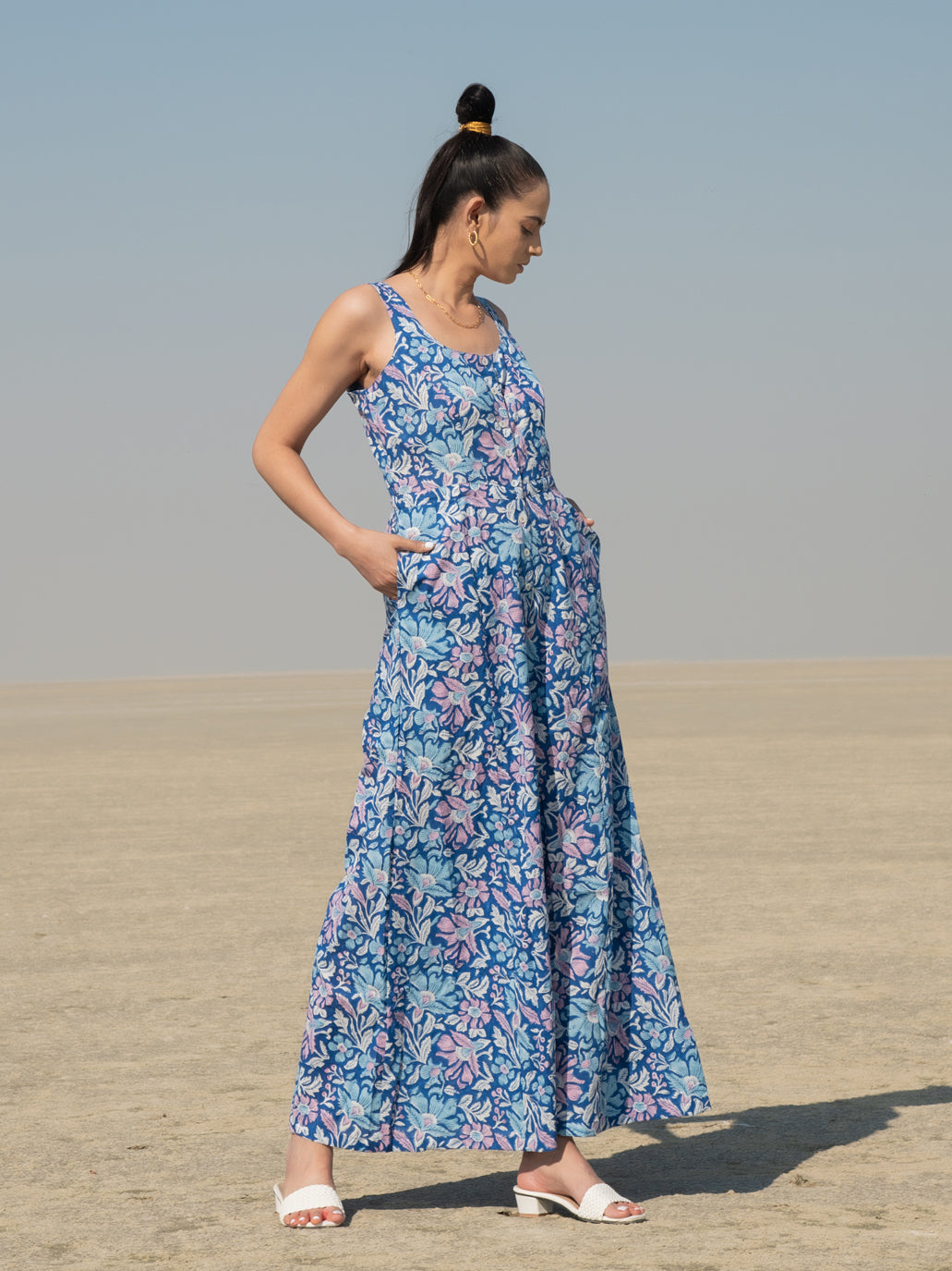 Blue Lagoon Jumpsuit - Blue Hand Block Printed Cotton Jumpsuit