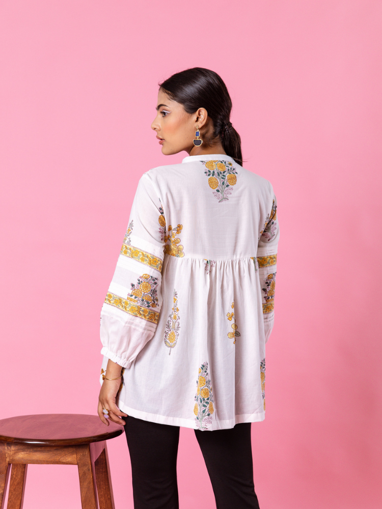 Yellow Florencia Top - Hand Block Printed Cotton Top