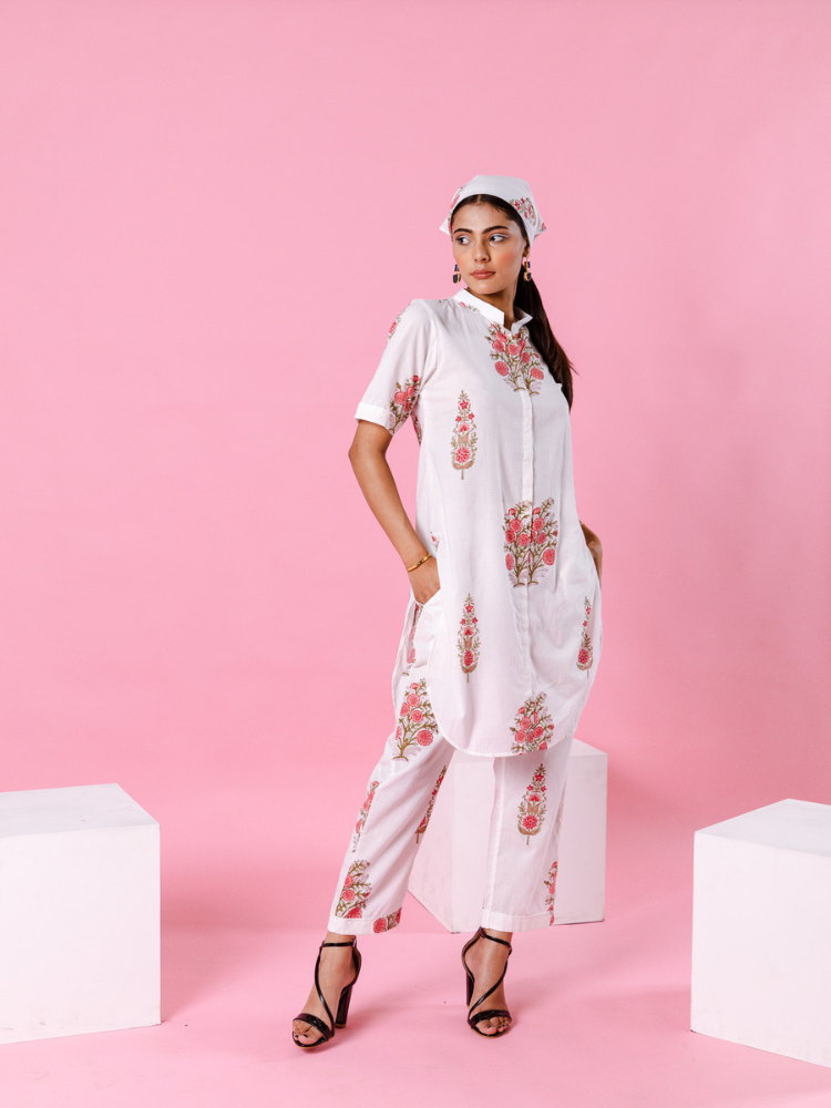 Pink Dahlia Co-Ord Set - Hand Block Printed Co-Ord Set
