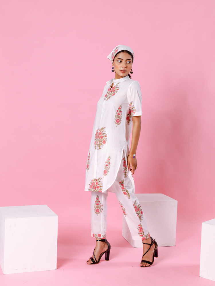 Pink Dahlia Co-Ord Set - Hand Block Printed Co-Ord Set