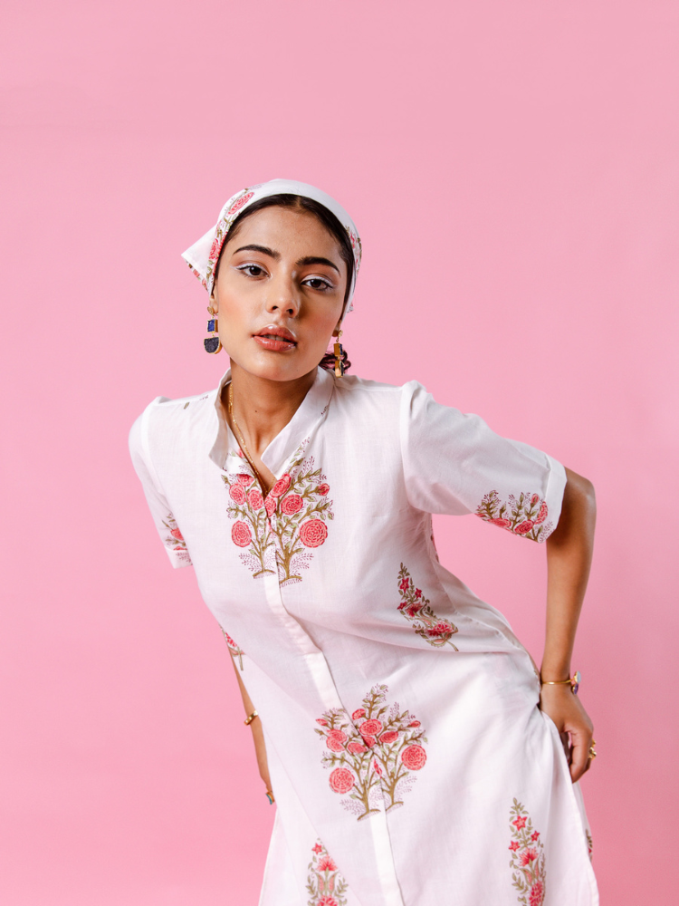 Pink Dahlia Co-Ord Set - Hand Block Printed Co-Ord Set