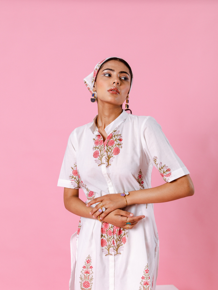 Pink Dahlia Co-Ord Set - Hand Block Printed Co-Ord Set