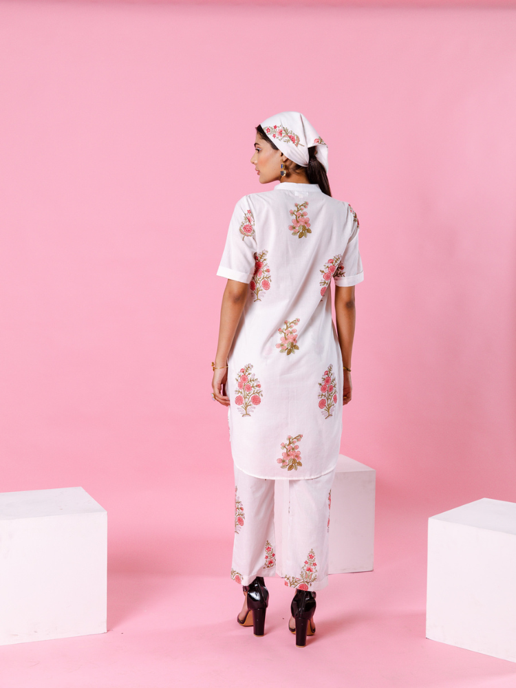 Pink Dahlia Co-Ord Set - Hand Block Printed Co-Ord Set