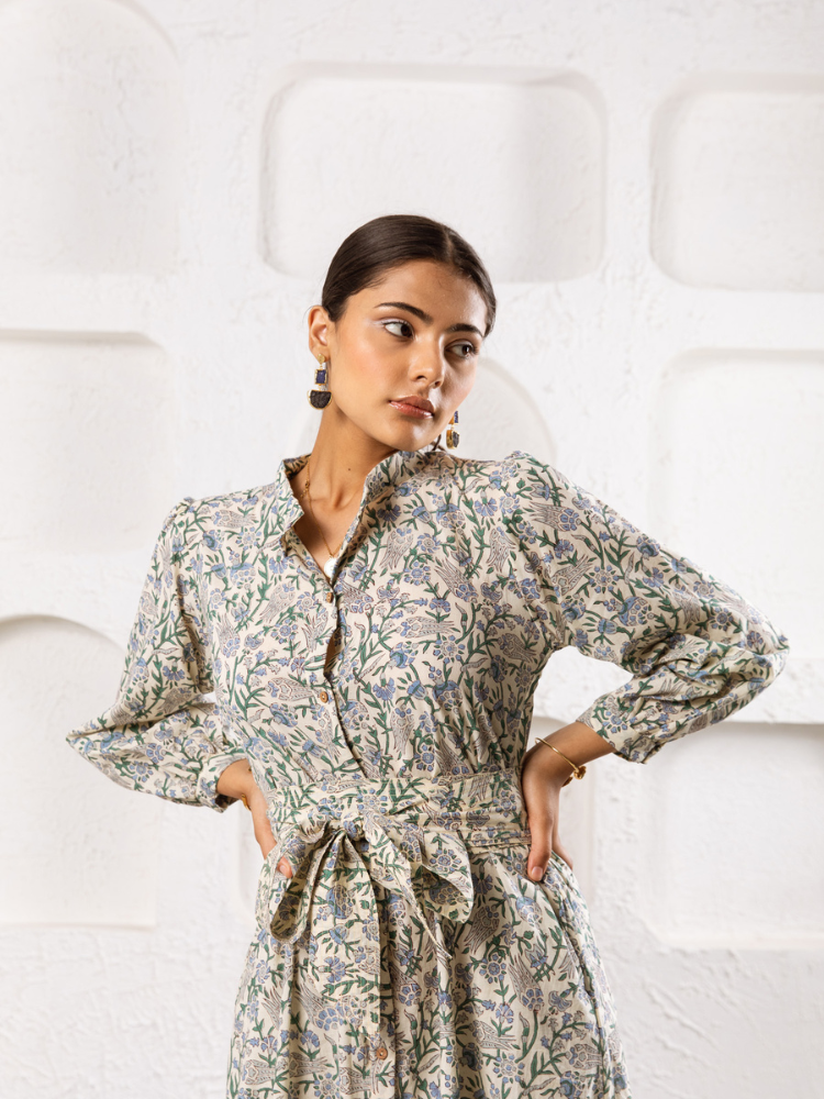 Abbey Garden Dress- Hand Block Printed Midi Dress