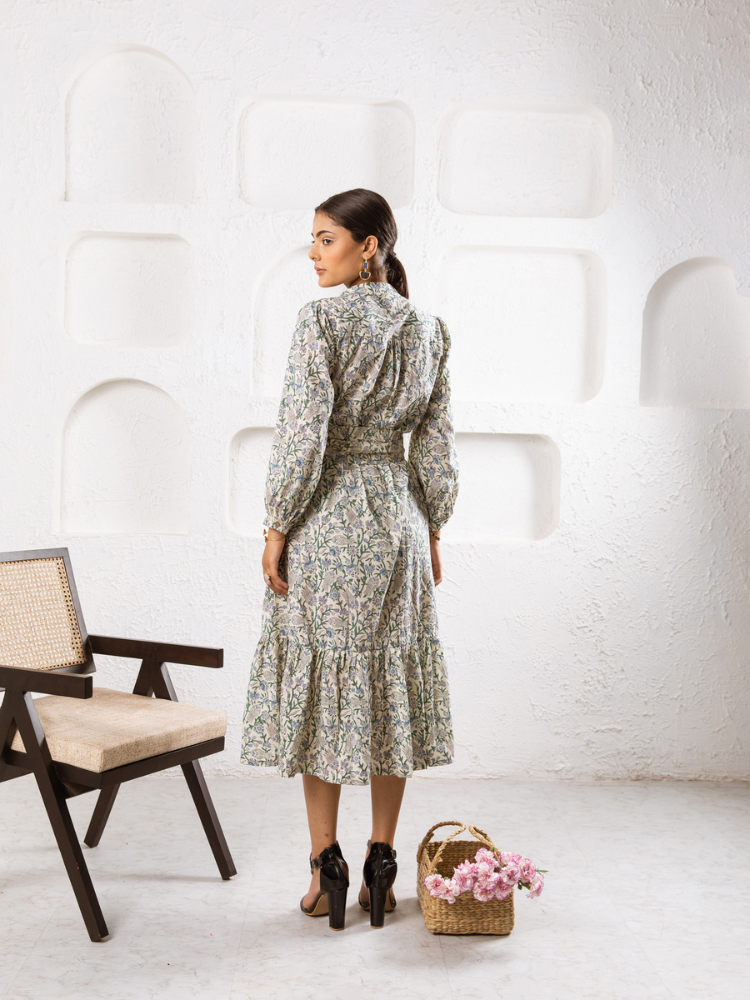 Abbey Garden Dress- Hand Block Printed Midi Dress