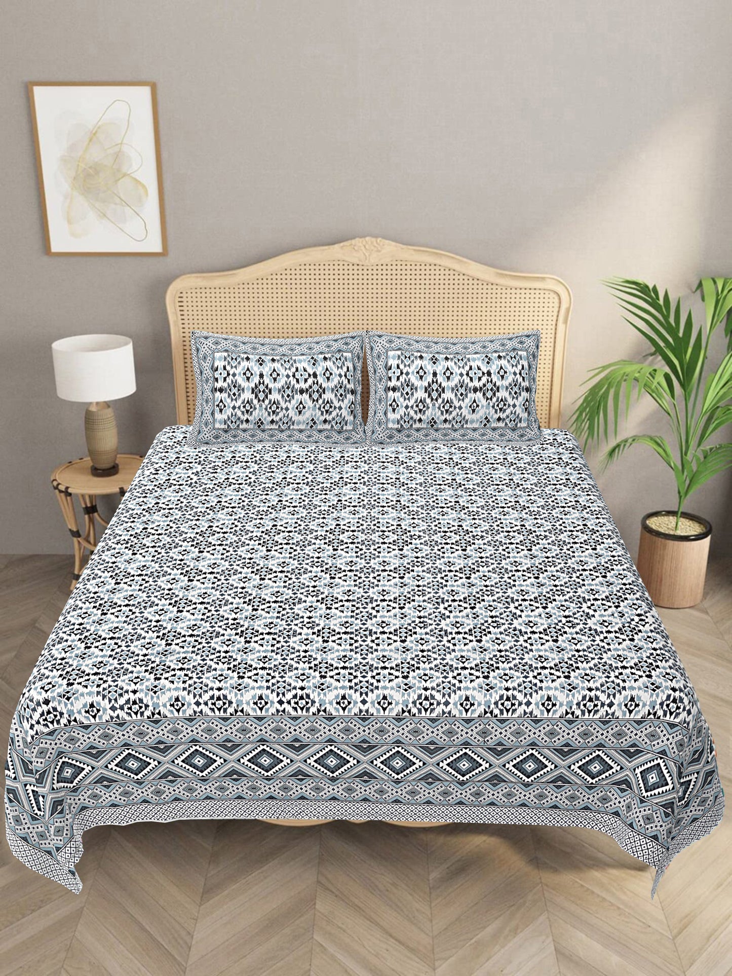 Ikat Grey - Handblock Printed Bedsheet