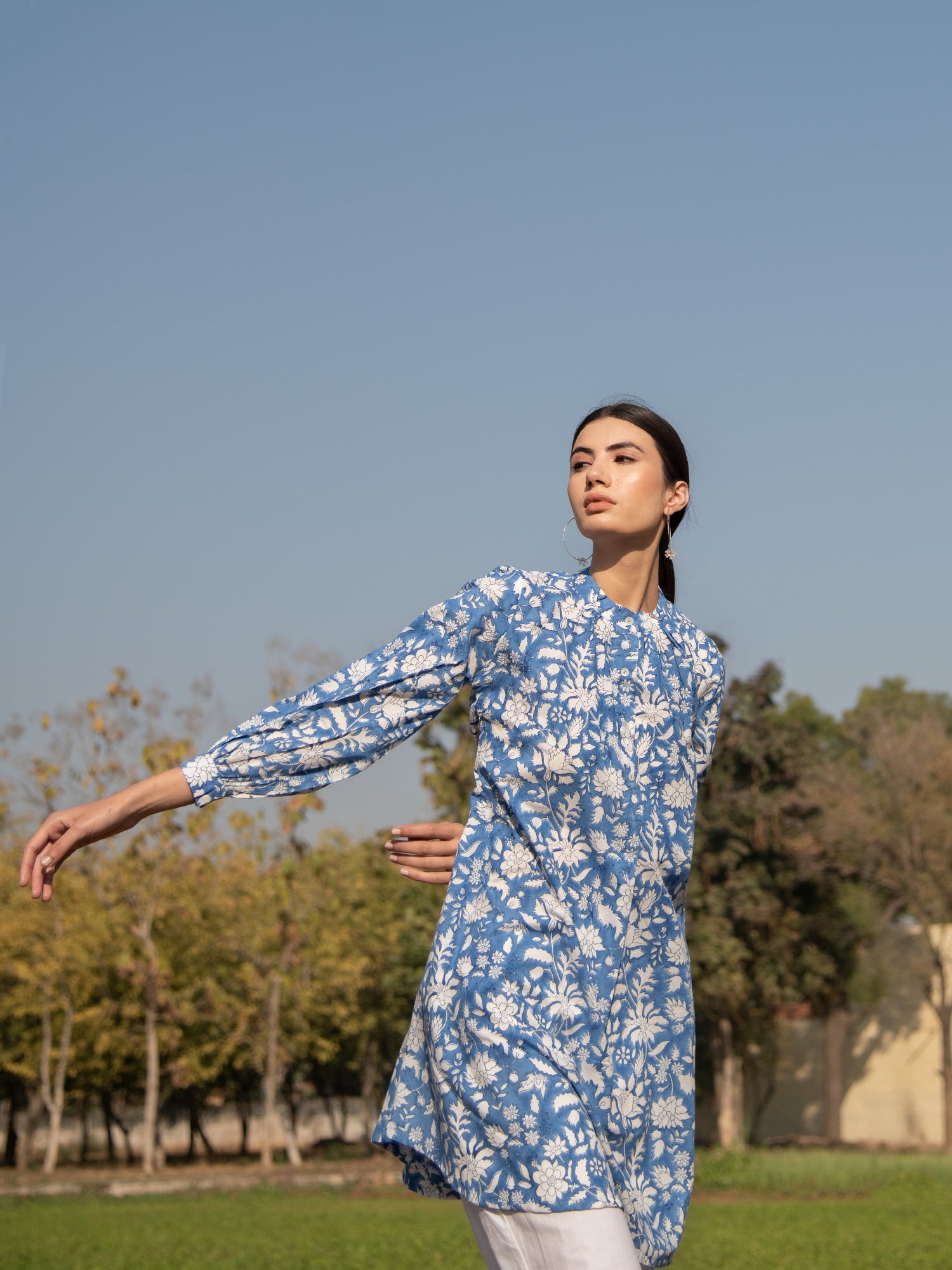 No More Blues Tunic- Blue Hand Block Printed Cotton Tunic Top – Marche