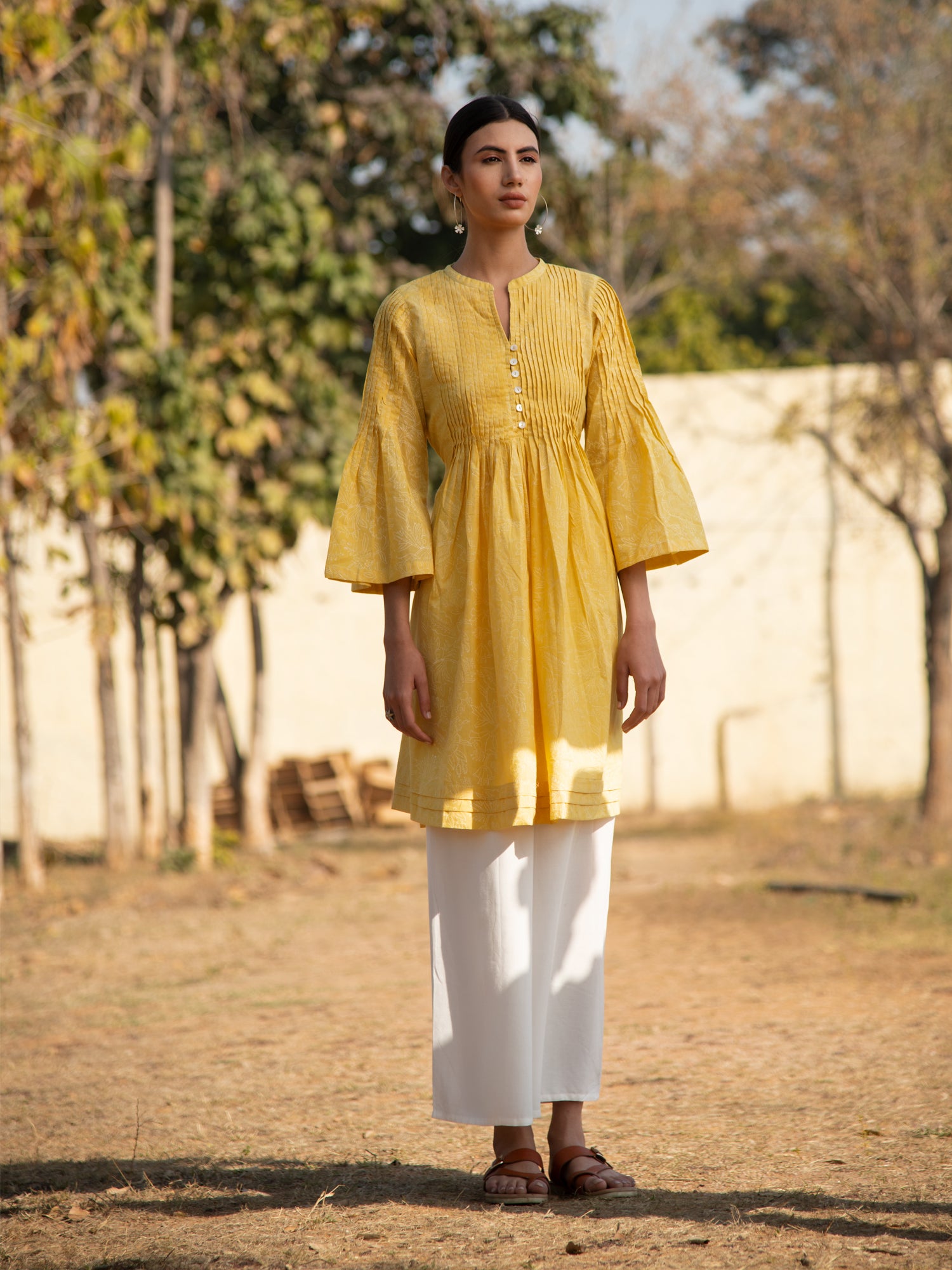 Sunny Side Up Tunic Dress- Yellow Hand Block Printed Cotton Dress