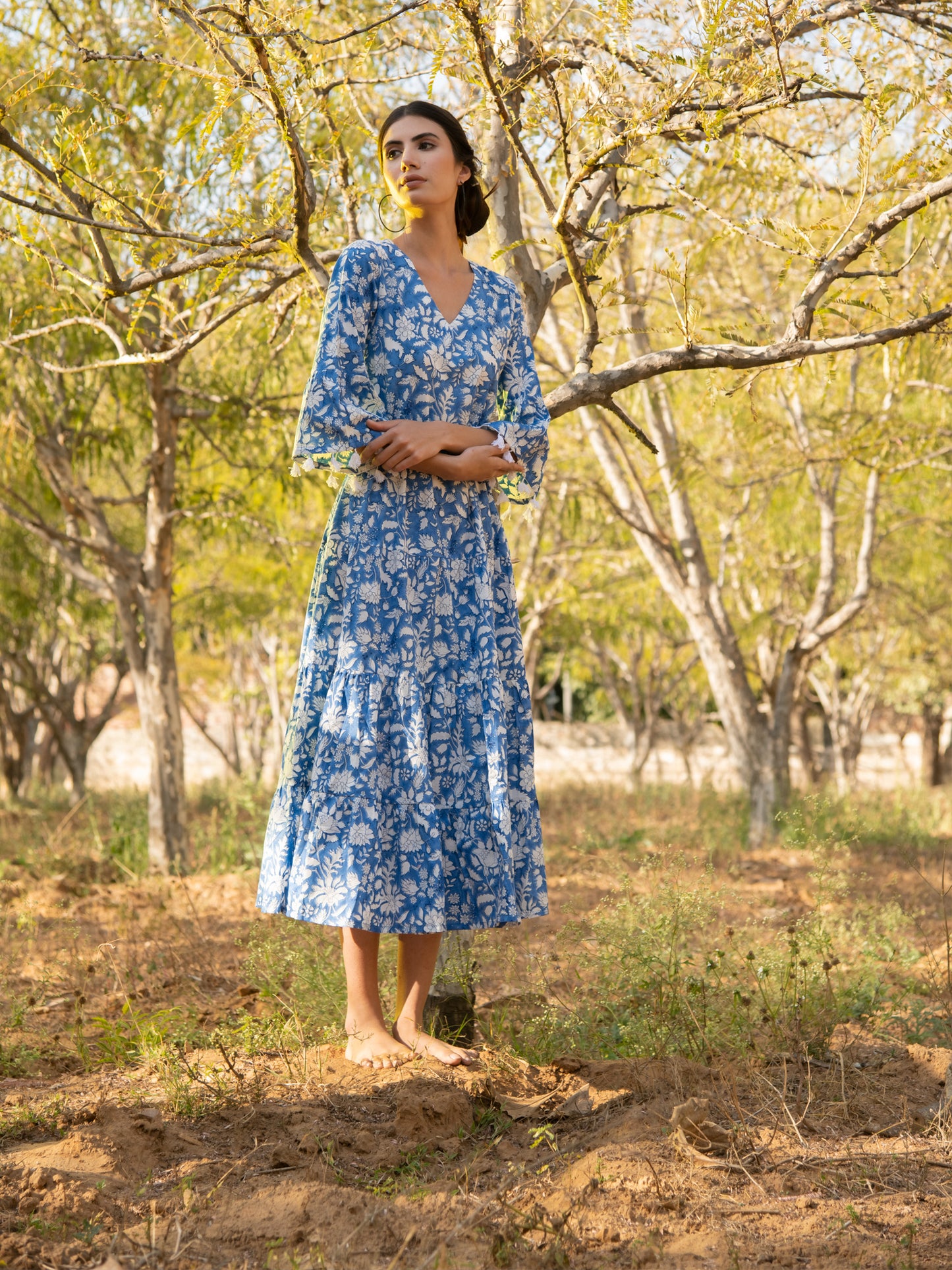No More Blues Tier Dress - Blue Hand Block Printed Cotton Tier Dress