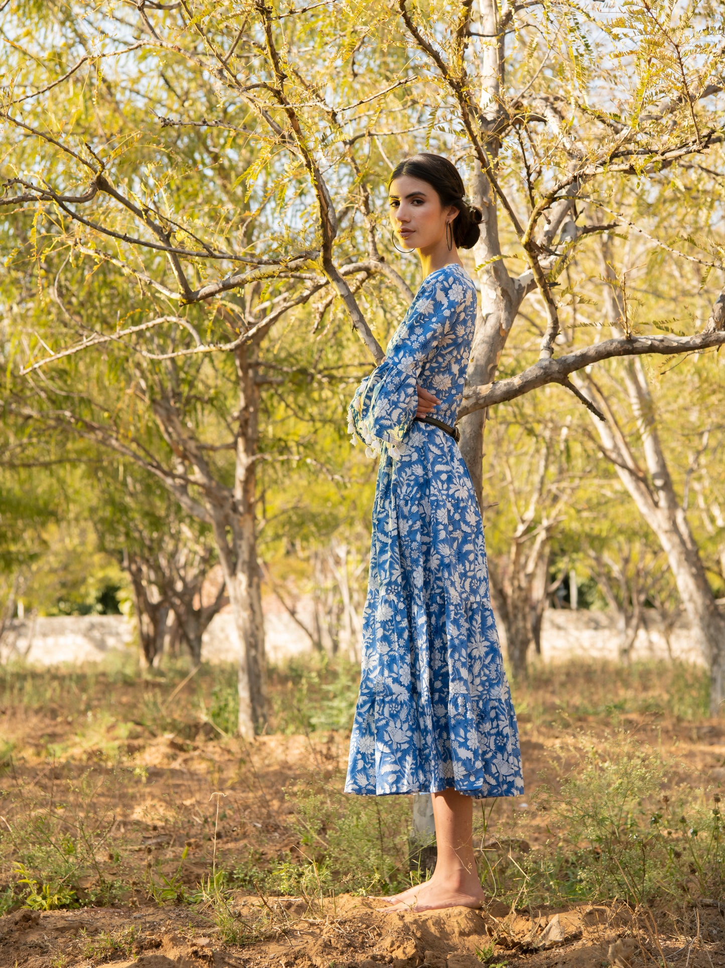 No More Blues Tier Dress - Blue Hand Block Printed Cotton Tier Dress