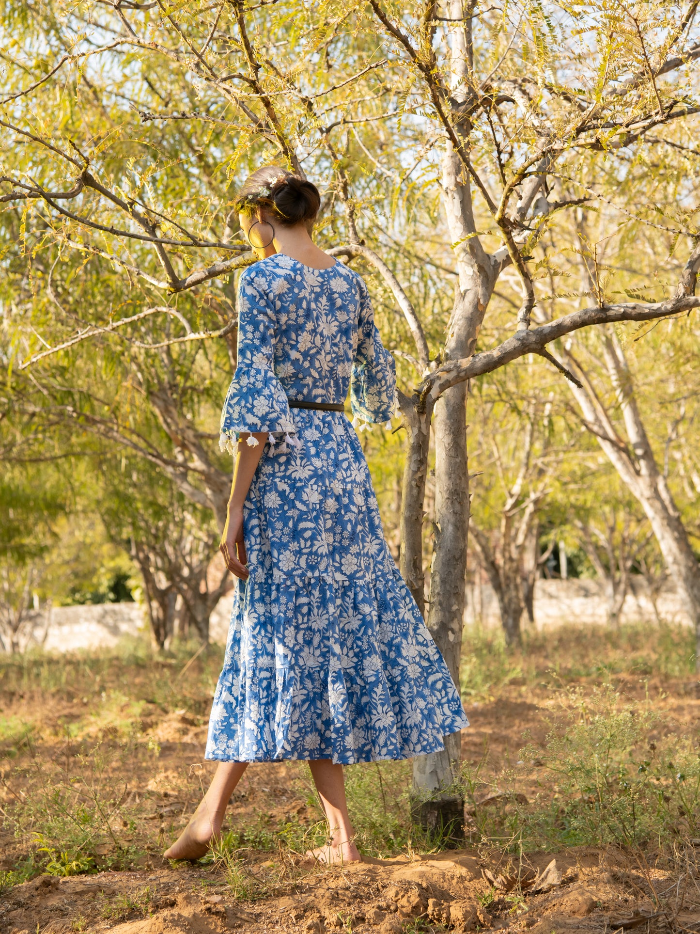 No More Blues Tier Dress - Blue Hand Block Printed Cotton Tier Dress