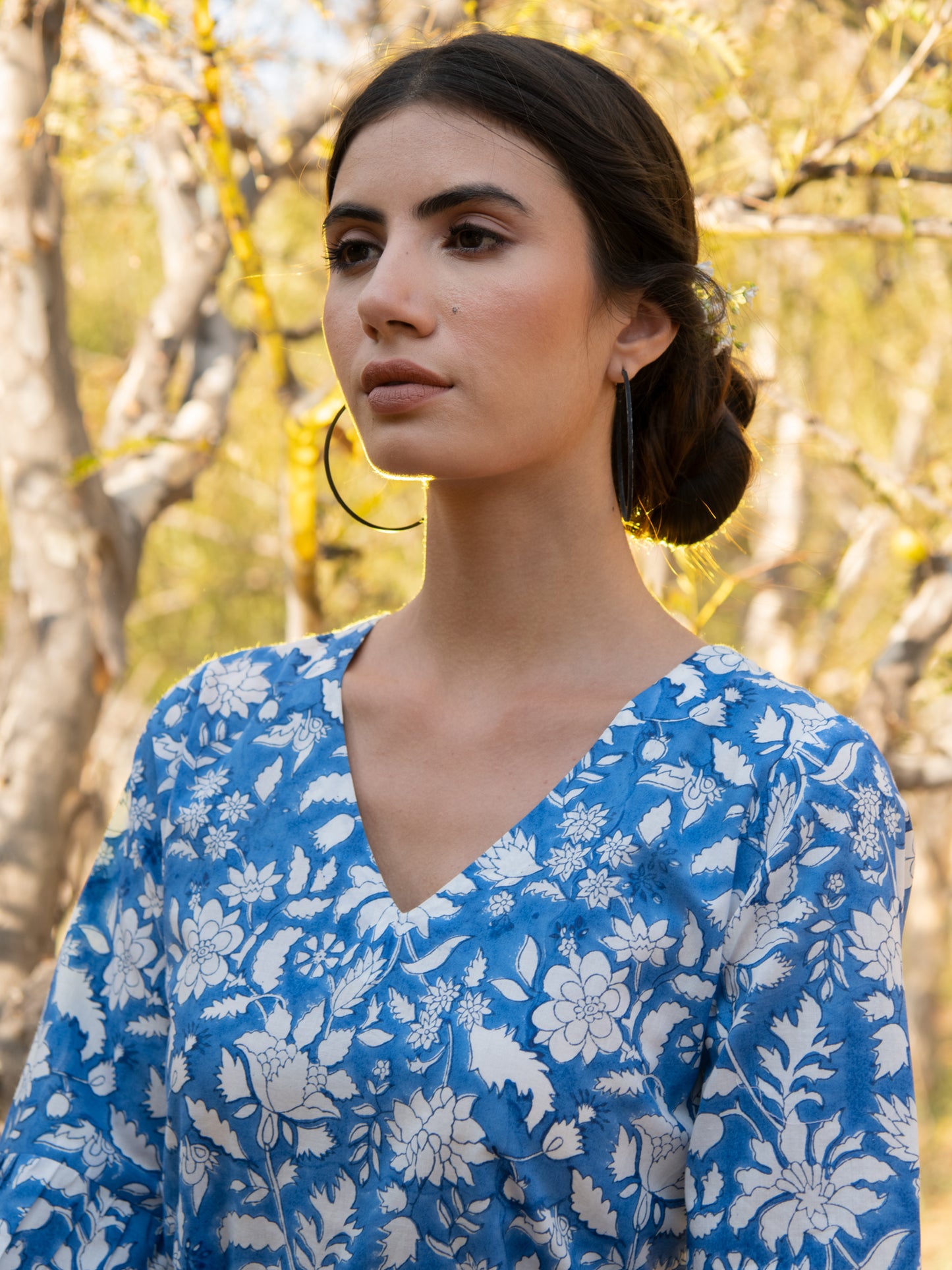 No More Blues Tier Dress - Blue Hand Block Printed Cotton Tier Dress