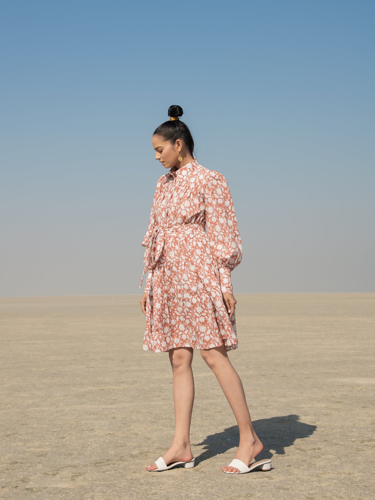 Basille Short Tier Dress - Rust Hand Block Printed Short Dress