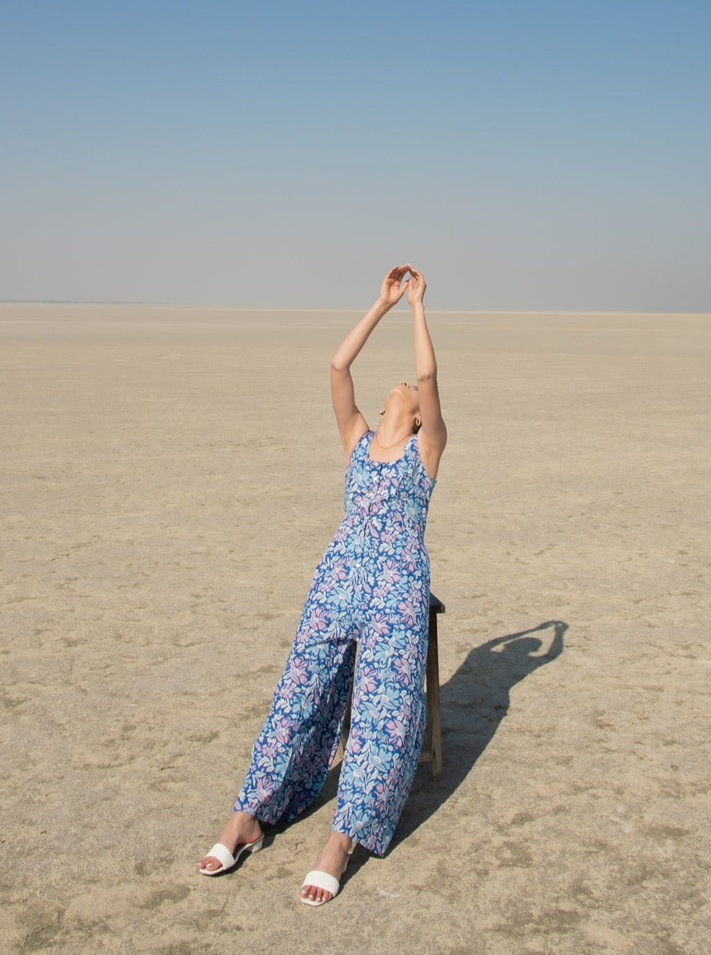 Blue Lagoon Jumpsuit - Blue Hand Block Printed Cotton Jumpsuit