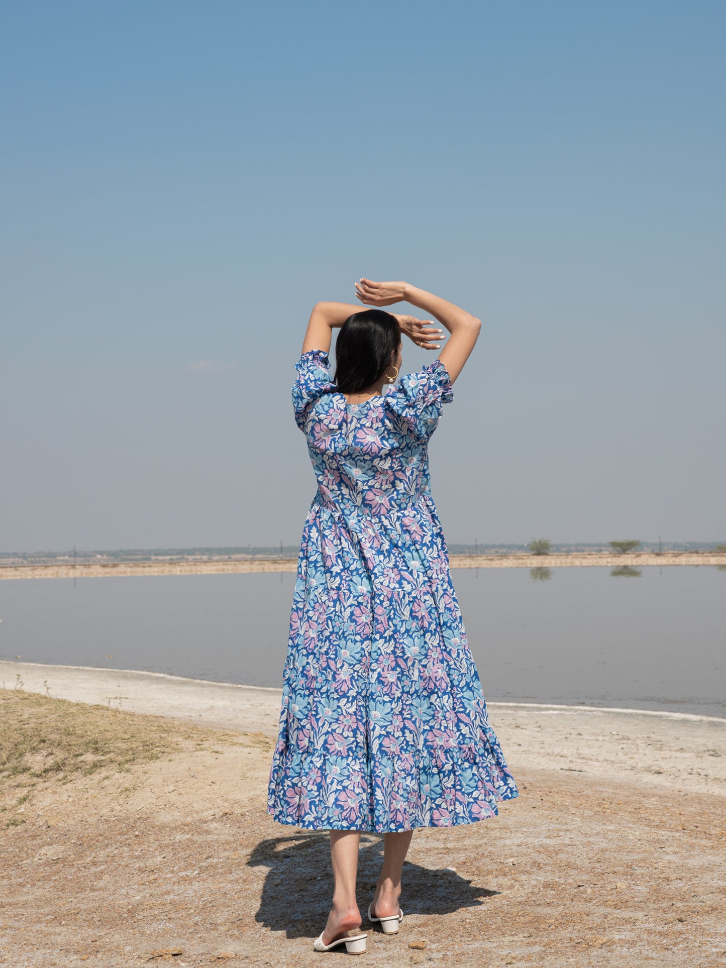 Blue Lagoon Tier Wrap Dress - Blue Hand Block Printed Tiered Wrap Dress