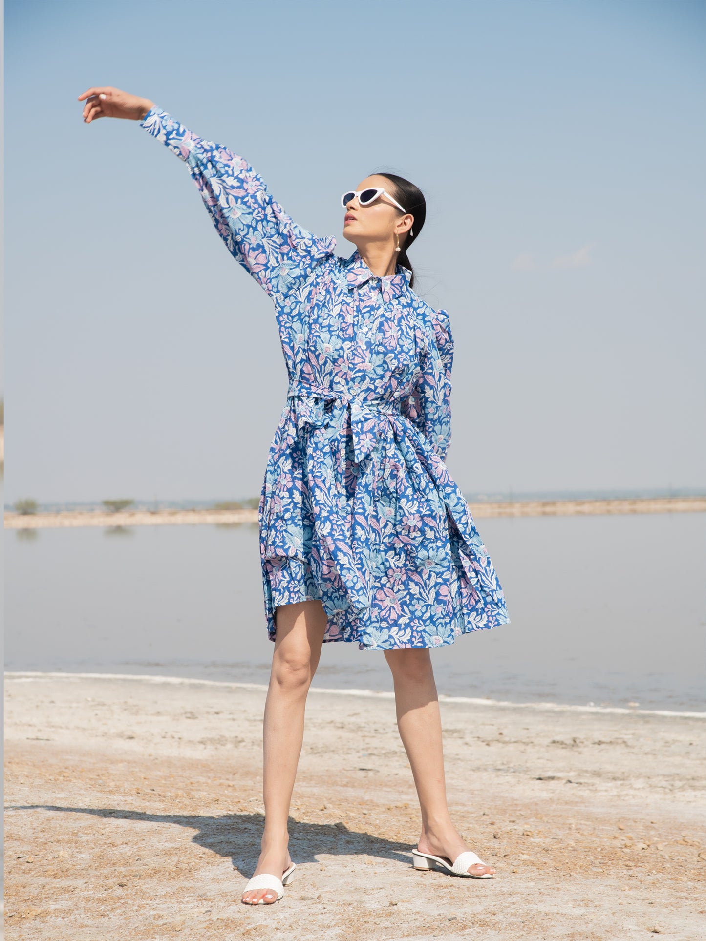 Blue Lagoon Short Tier Dress - Blue Hand Block Printed Short Dress