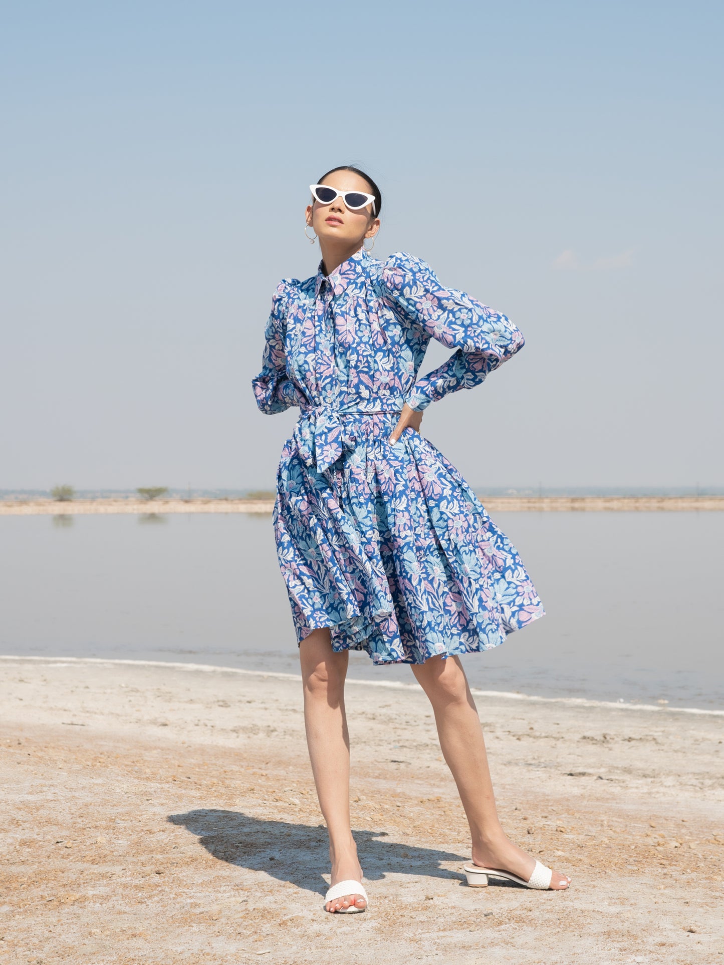 Blue Lagoon Short Tier Dress - Blue Hand Block Printed Short Dress