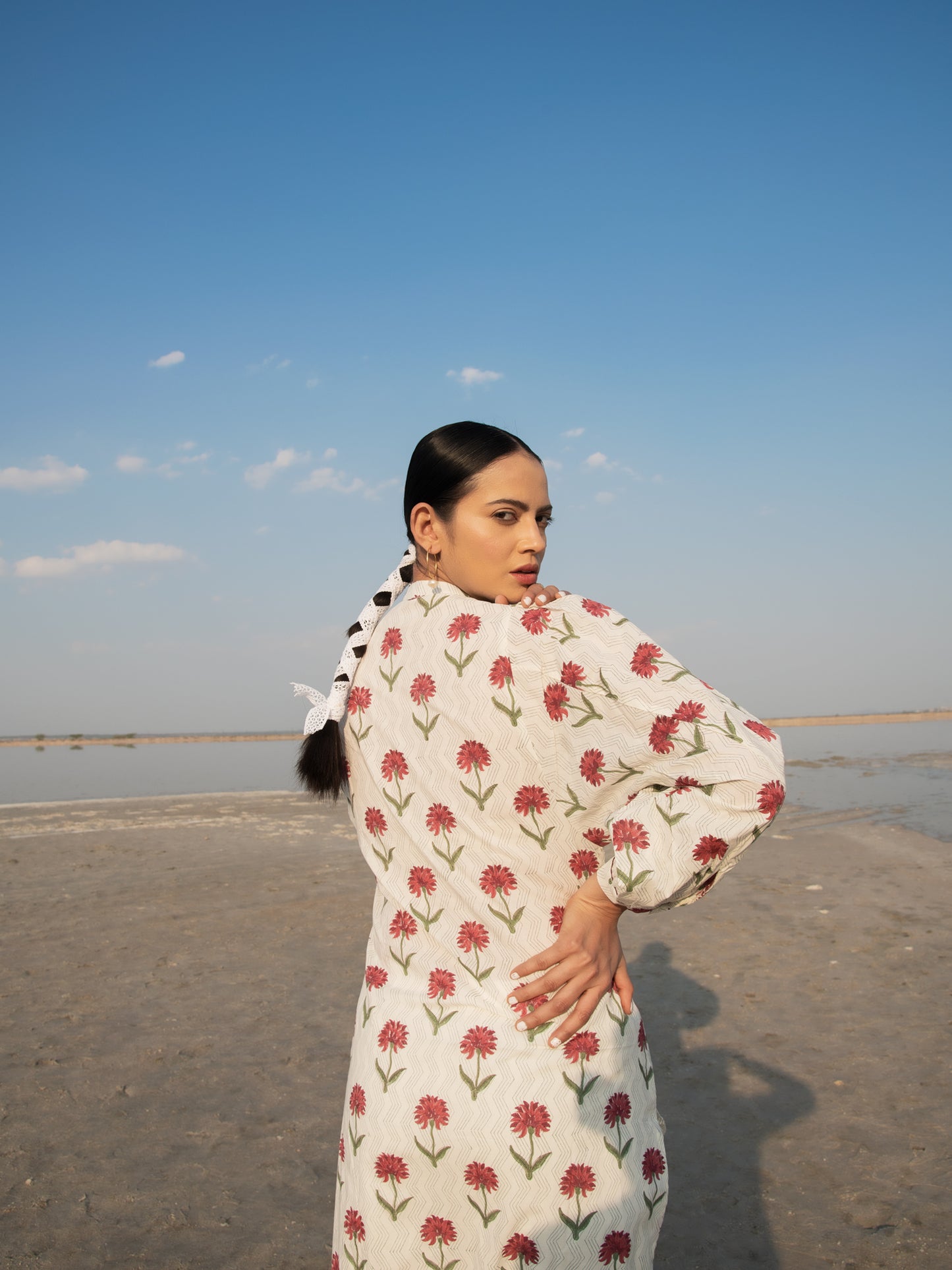 Carnations Kurta Set - White Hand Block Printed Cotton Kurta Set