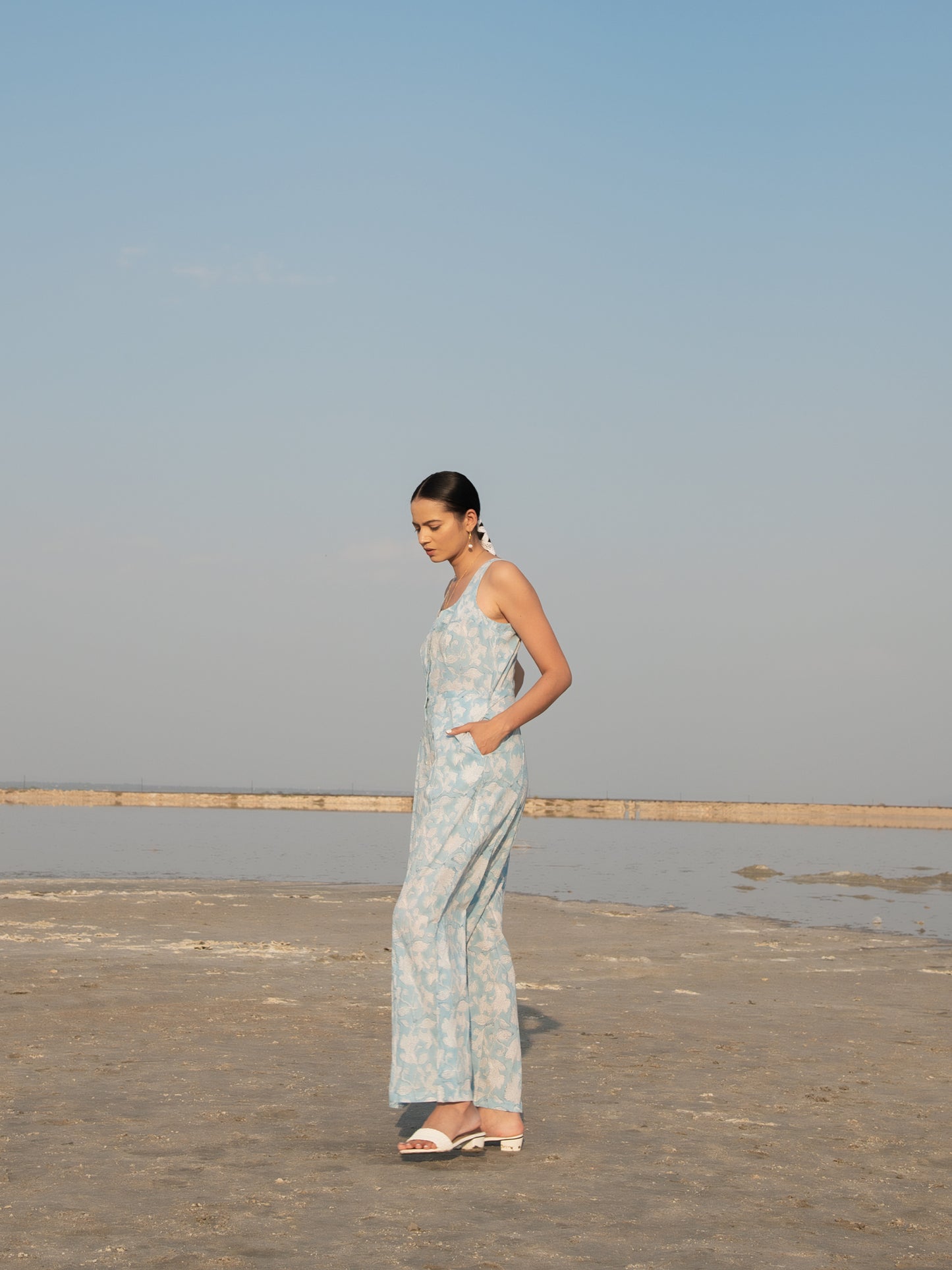 Blue Lilies Jumpsuit - Blue Hand Block Printed Cotton Jumpsuit
