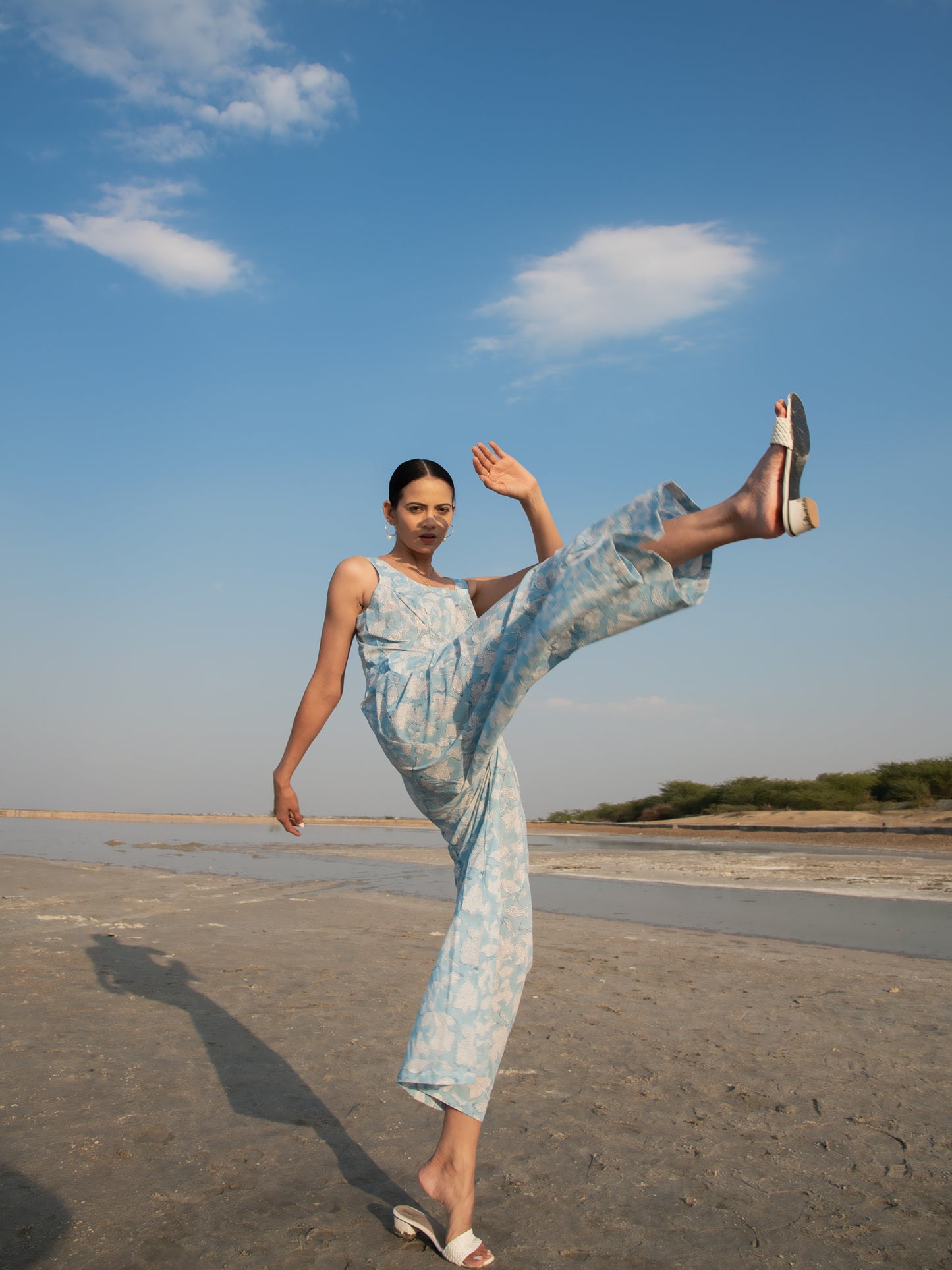 Blue Lilies Jumpsuit - Blue Hand Block Printed Cotton Jumpsuit