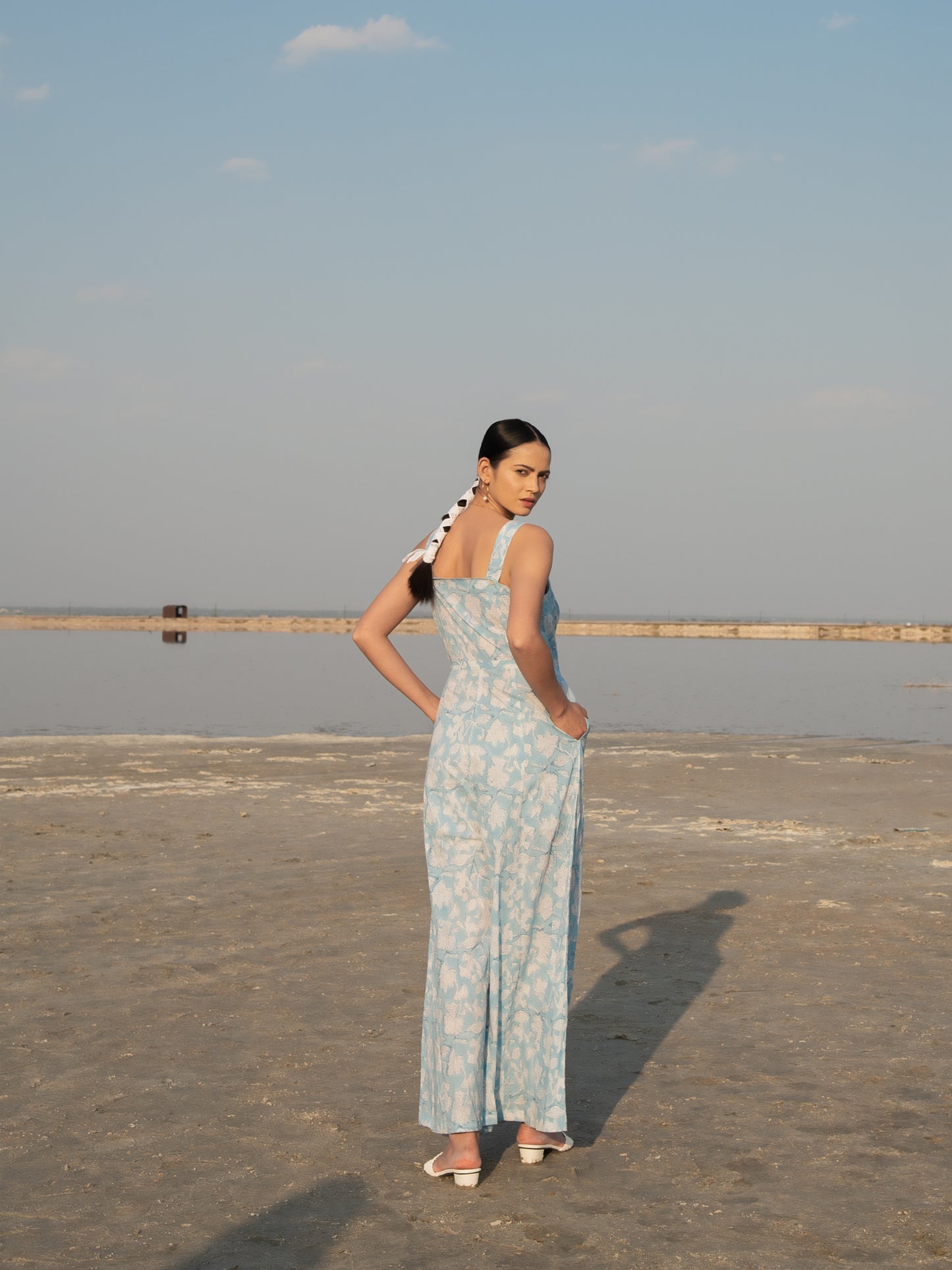 Blue Lilies Jumpsuit - Blue Hand Block Printed Cotton Jumpsuit