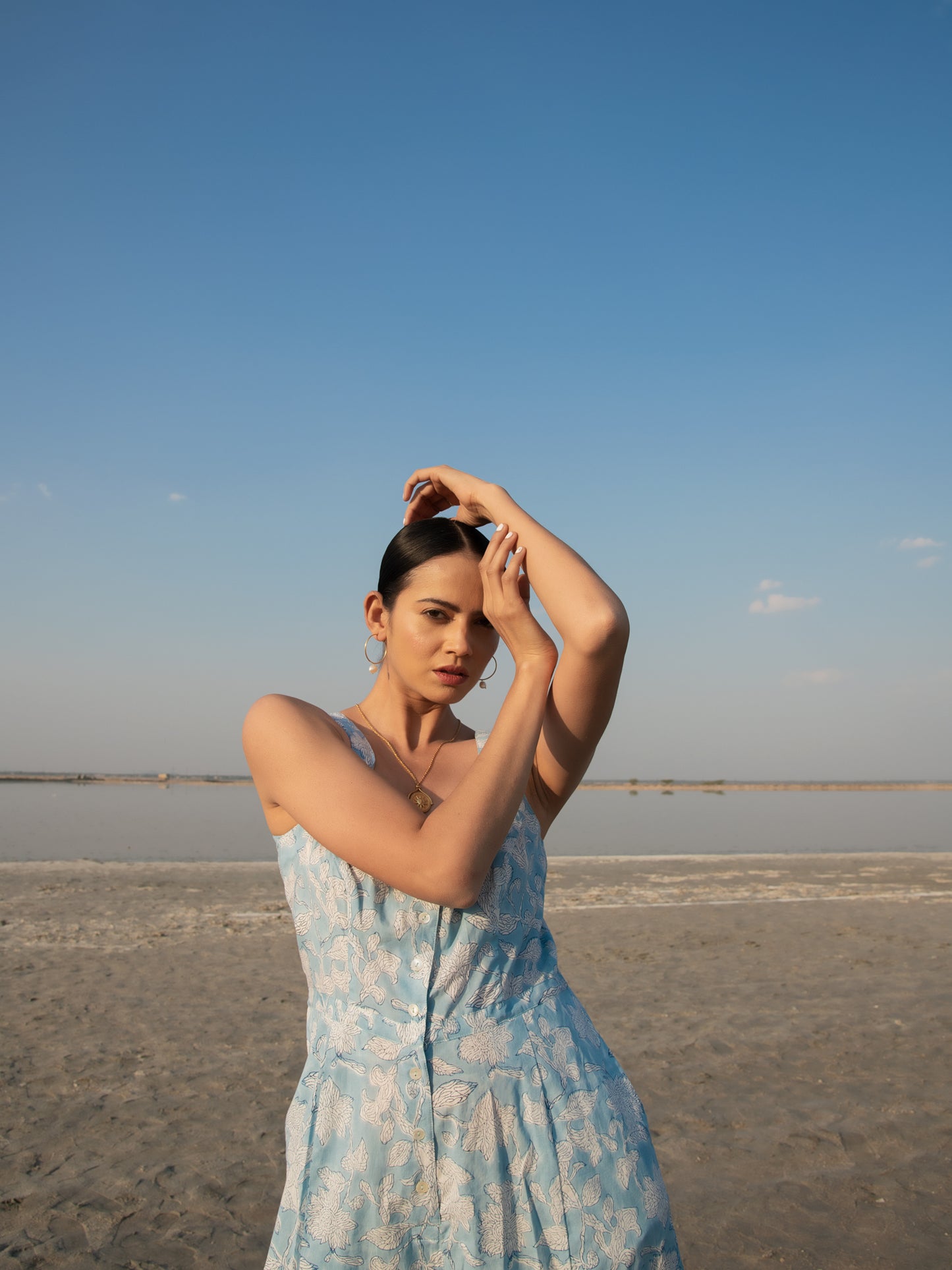 Blue Lilies Jumpsuit - Blue Hand Block Printed Cotton Jumpsuit