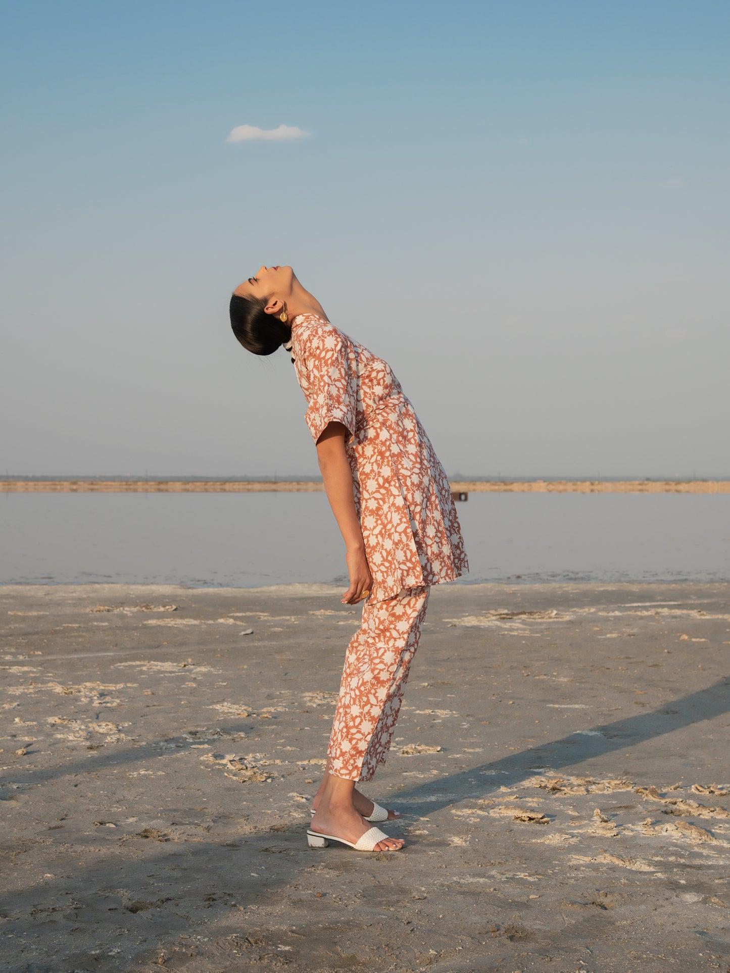 Rust Basile - Rust Hand Block Printed Cotton Kimono Style Co-ord Set