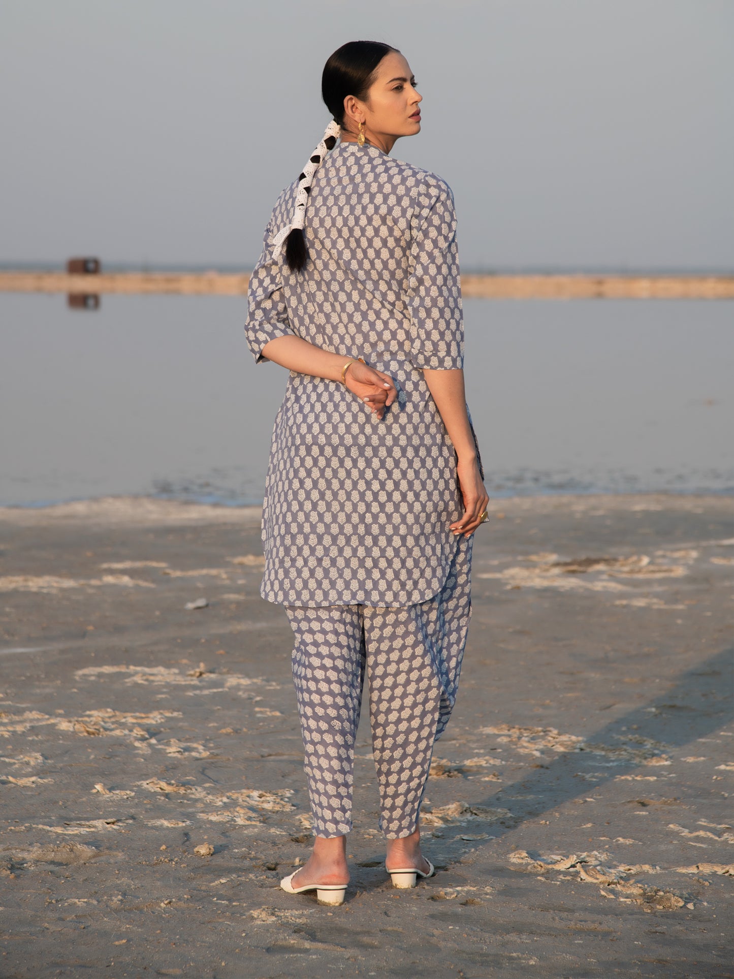 Blue Lotus Dhoti Co-Ord Set - Cotton Hand Block Printed Blue Cotton Dhoti Co-ord Set