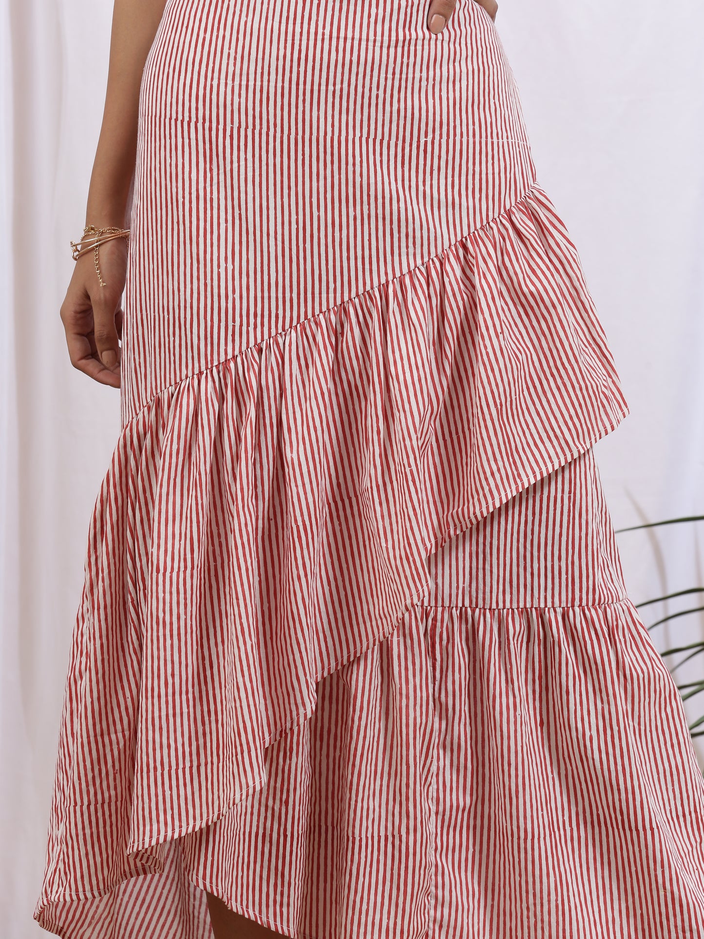 Rouge Skirt - Red Hand Block Printed Cotton Ruffle Skirt