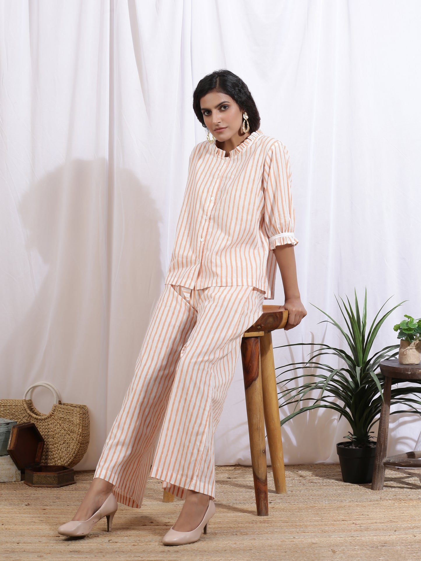 Mangue Blouse - Yellow & White Hand Block Printed Cotton Top With Frill Detailing