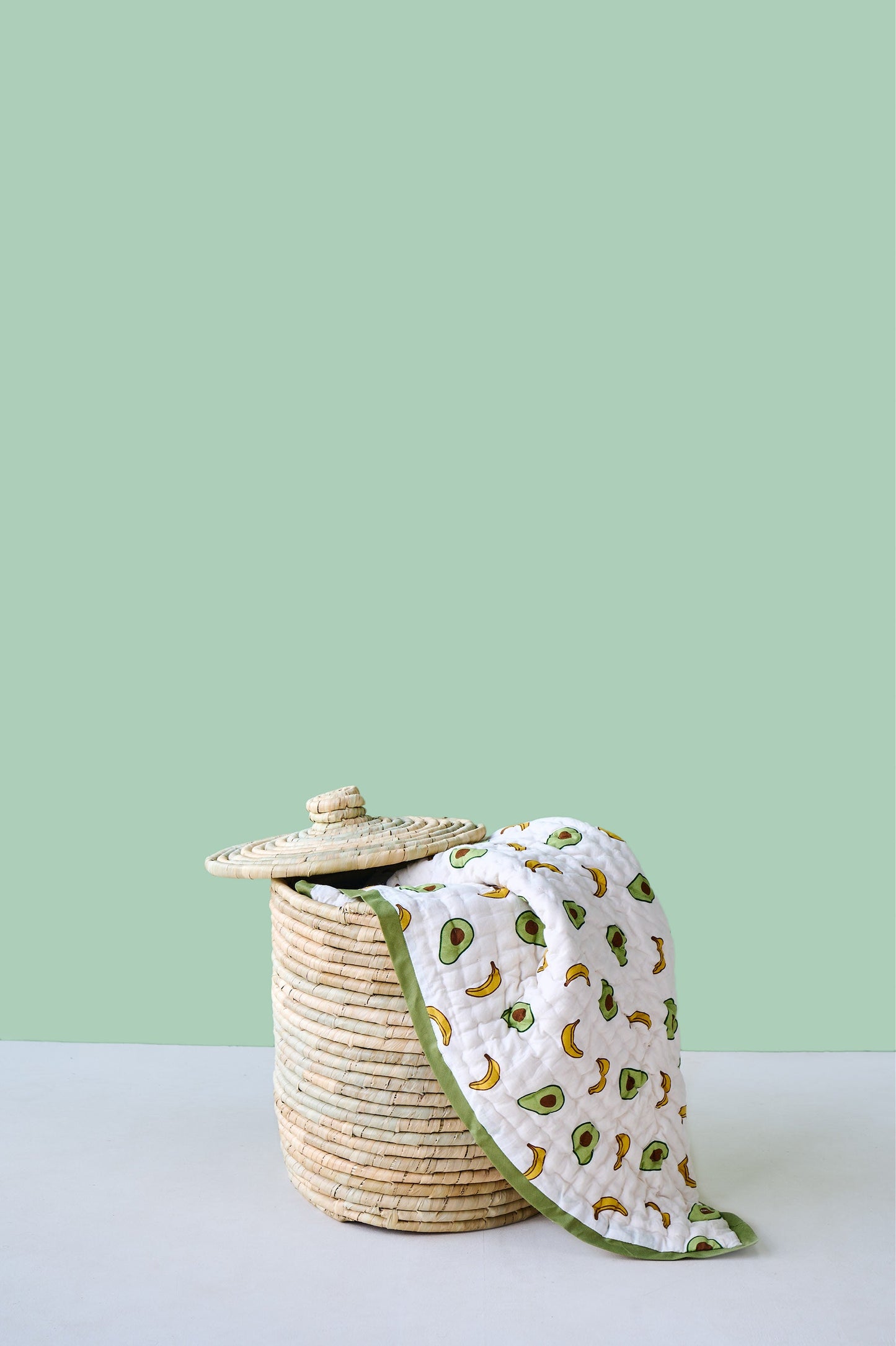 Reversible Muslin Baby Razai in Avocado and Banana Print